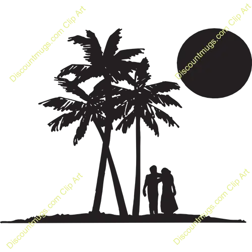 Romantic Couple Silhouette Under Palm Trees