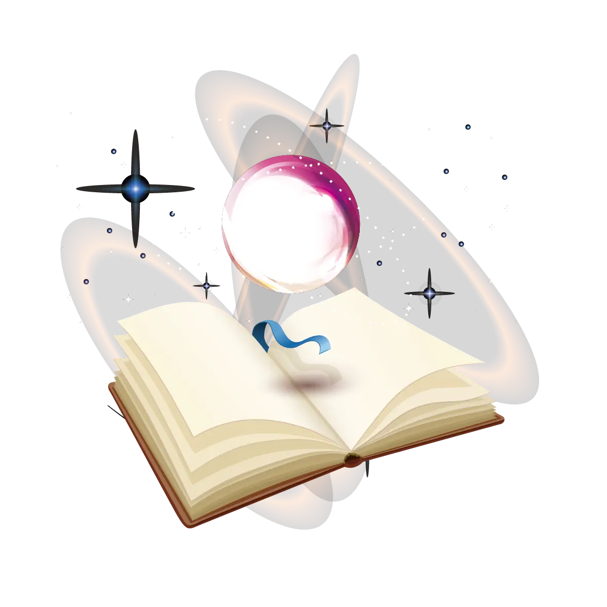 Mystical Open Book with Magic Orb