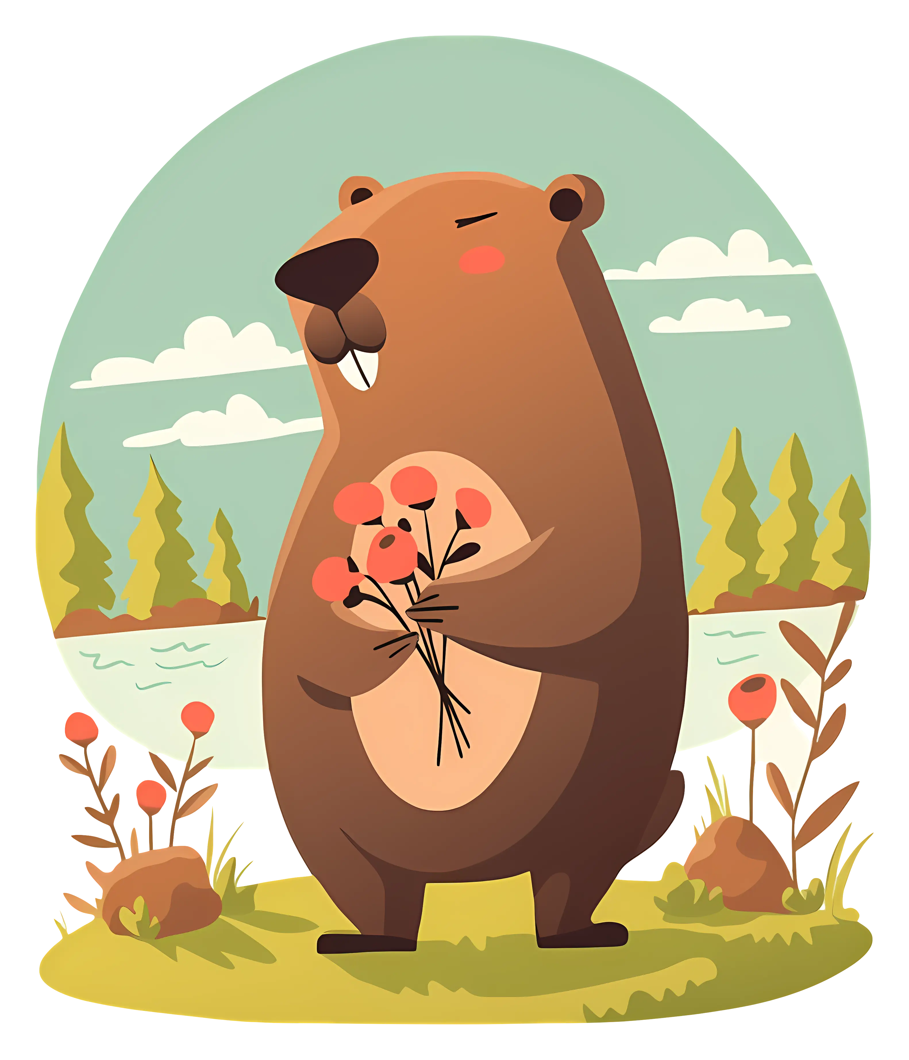 Cute Bear Holding Flowers