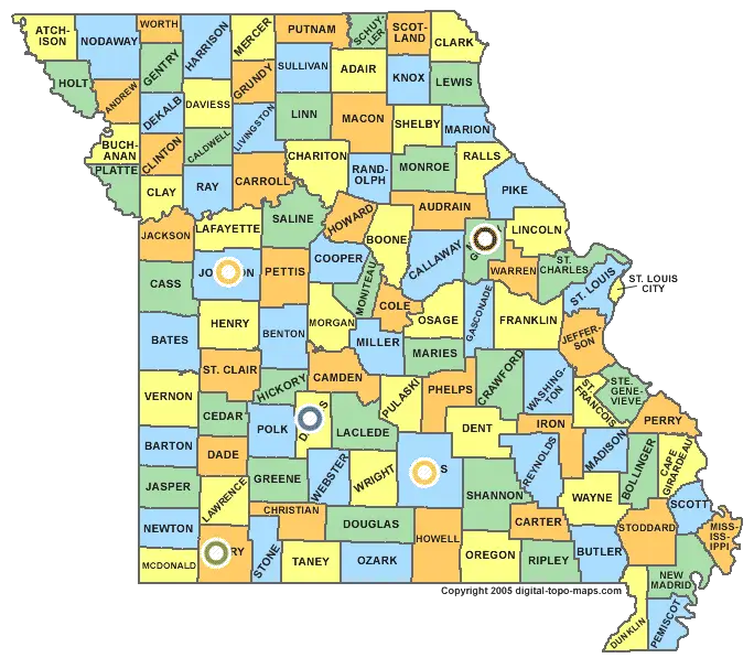 Missouri State Map with Counties