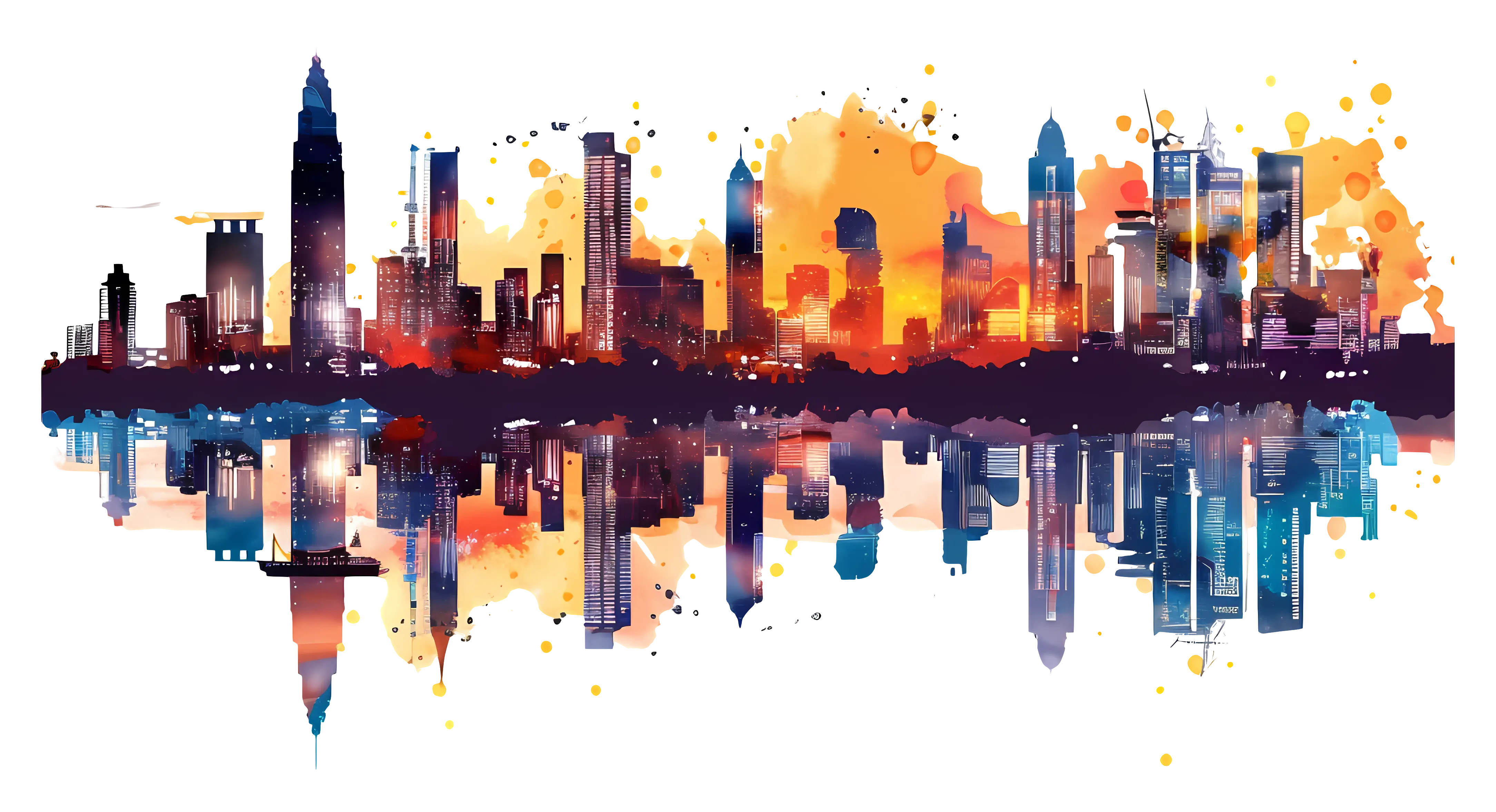 Bright Cityscape with Reflection