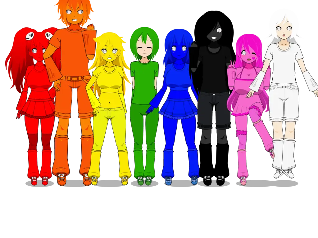 Colorful Cartoon Characters in Rainbow Costumes
