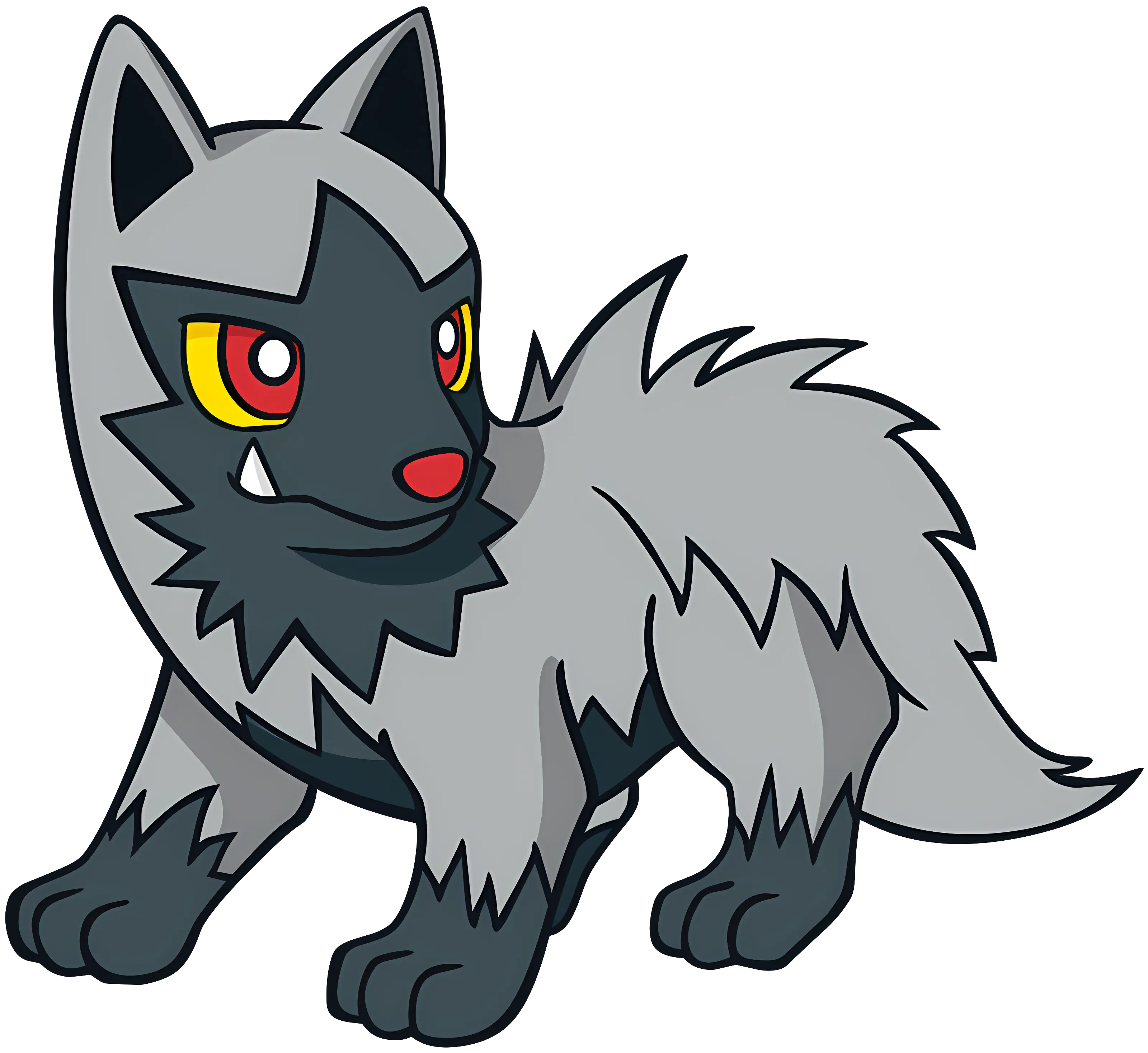 Gray Cartoon Wolf with Red Eyes