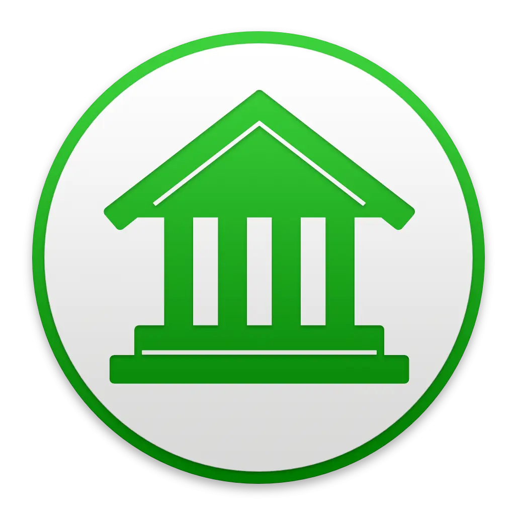Green Bank Icon with Pillar Design