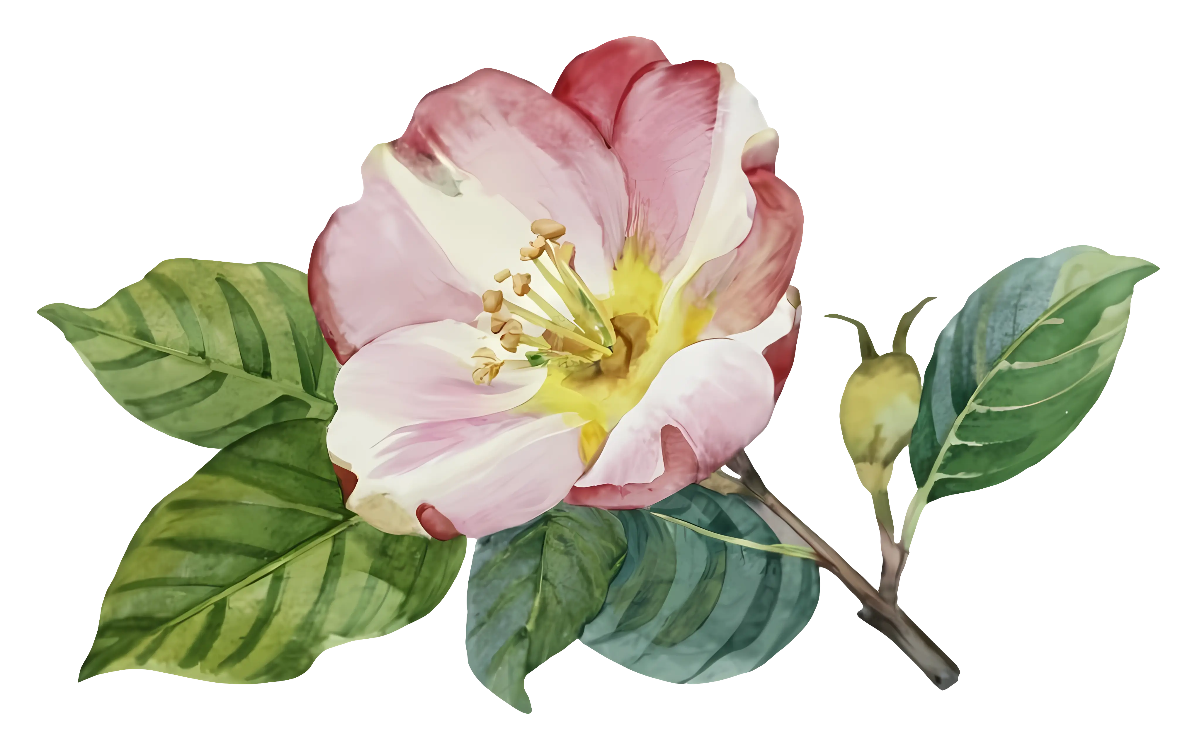 Pink Camellia Flower Branch Illustration