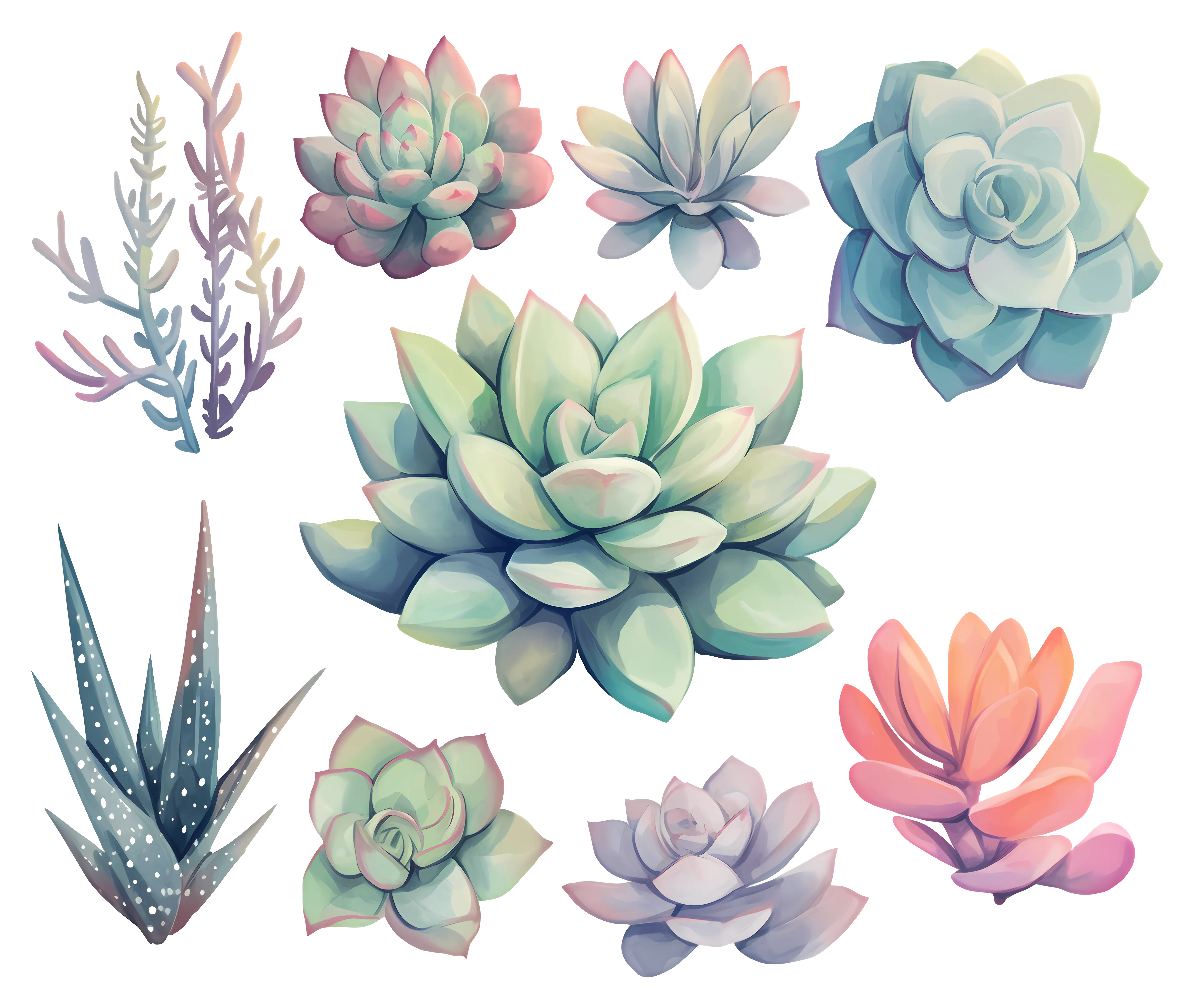 Vibrant Succulent Plants Illustration