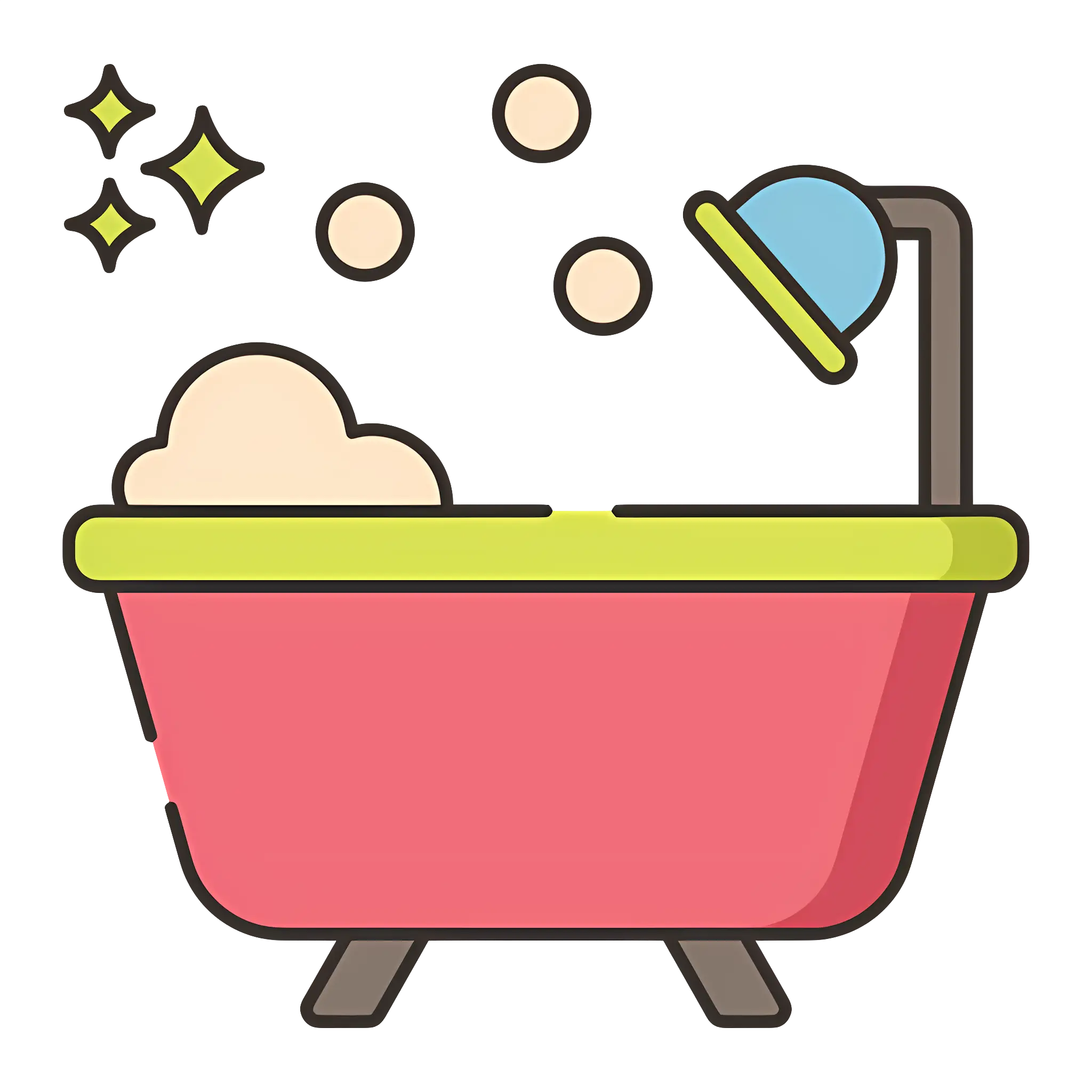 Bathtub with Shower and Bubbles Illustration