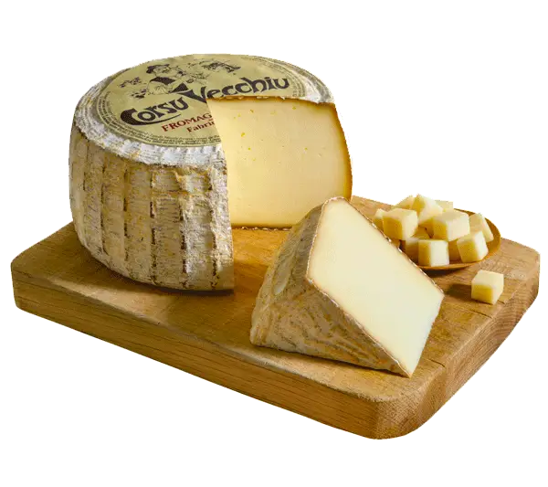 Cheese Wheel with Slices on Wooden Board