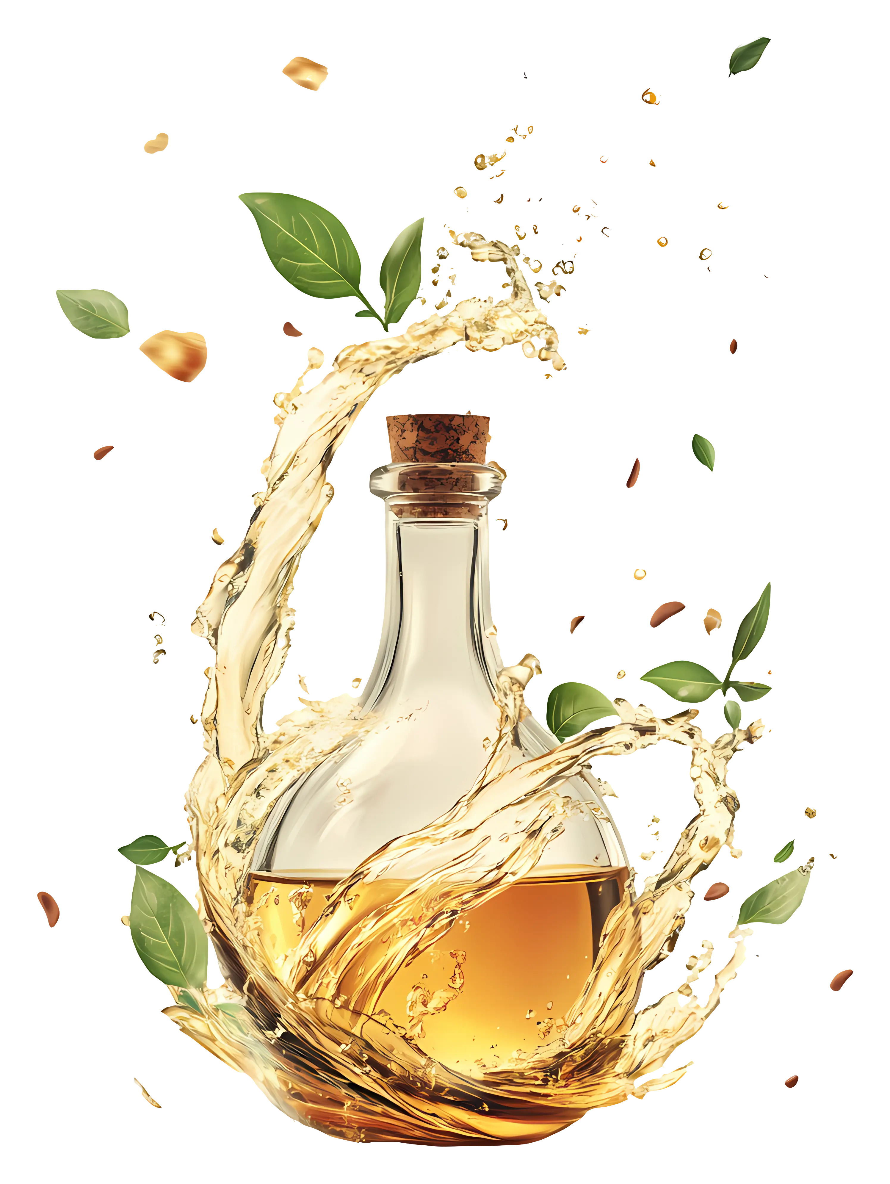 Oil Bottle with Splash and Herbs