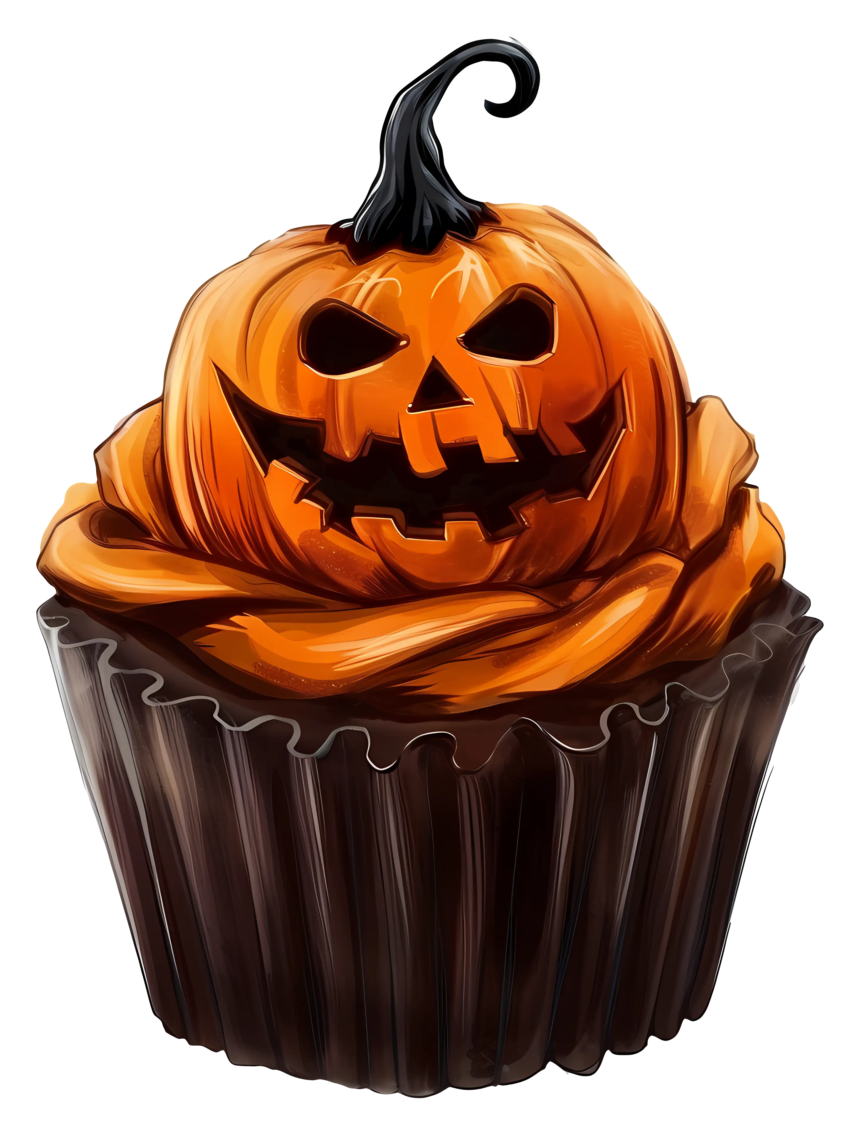 Spooky Halloween Pumpkin Cupcake Illustration