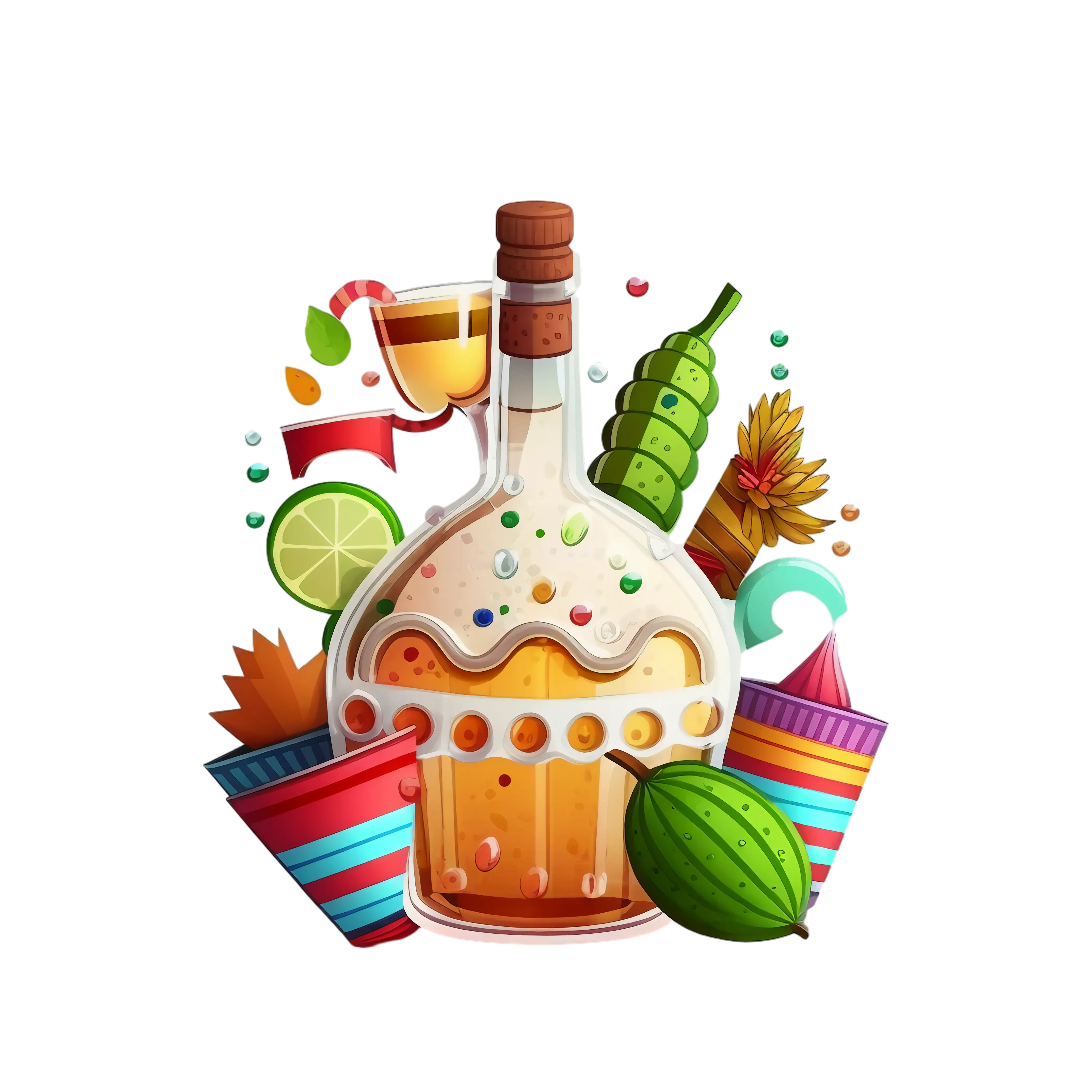 Colorful Bottle and Fruits for Celebration