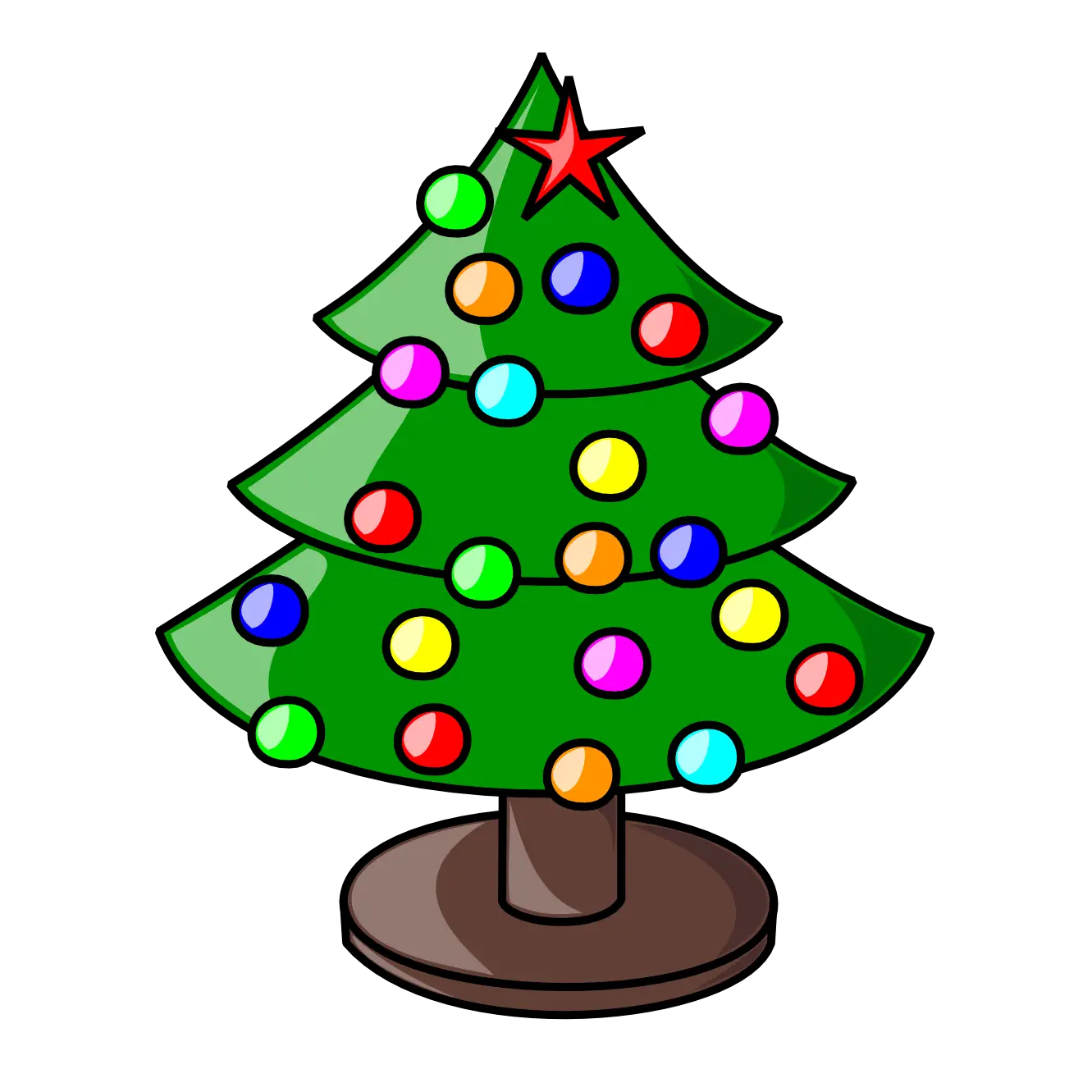 Cartoon Christmas Tree with Colorful Ornaments