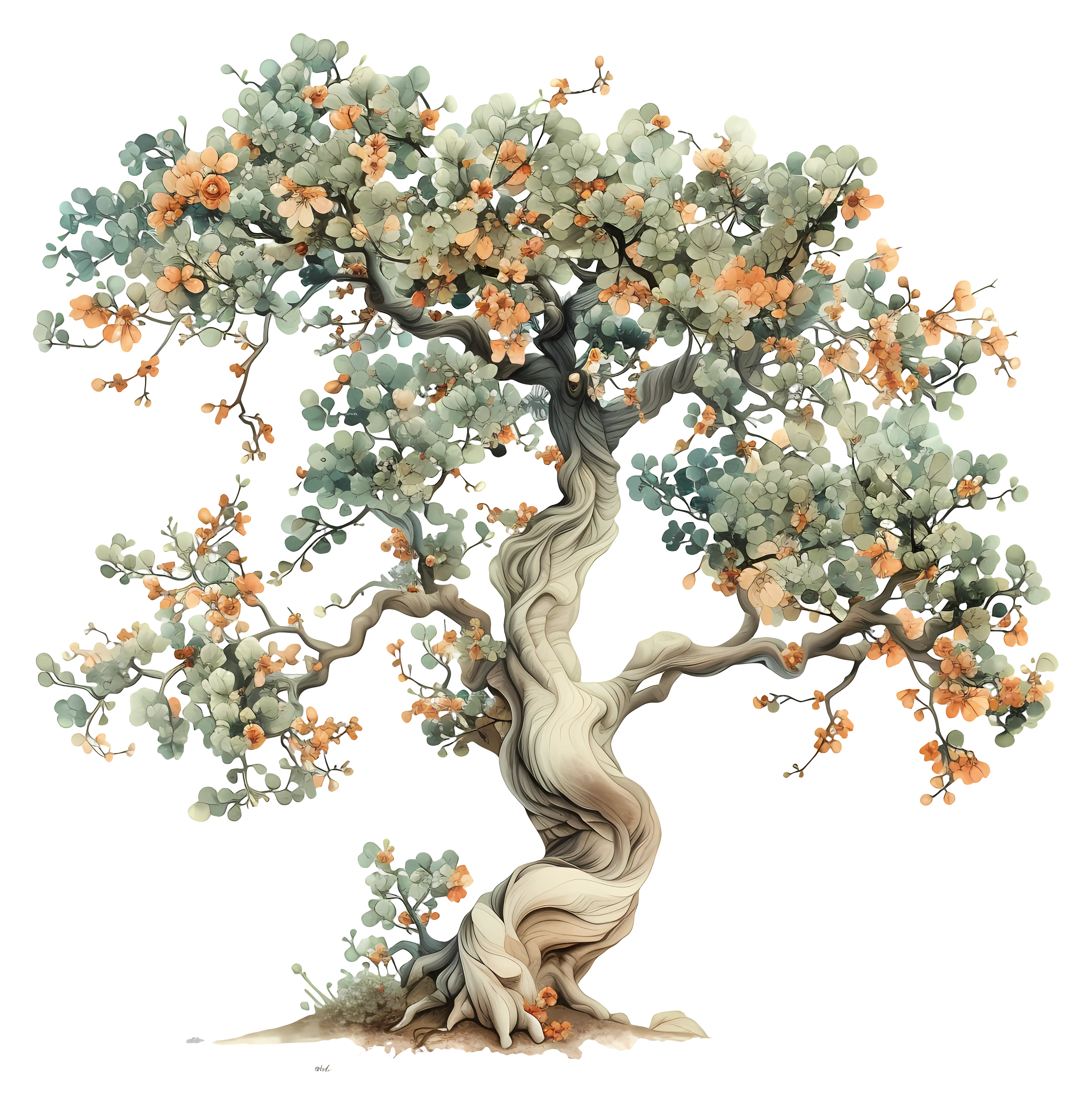 Artistic Tree with Flowers on Branches
