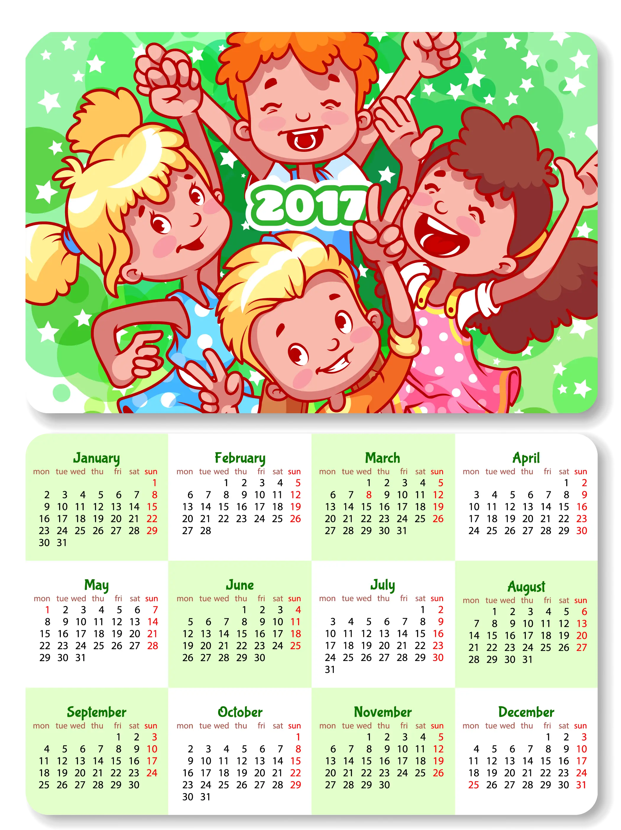2017 Calendar with Happy Kids
