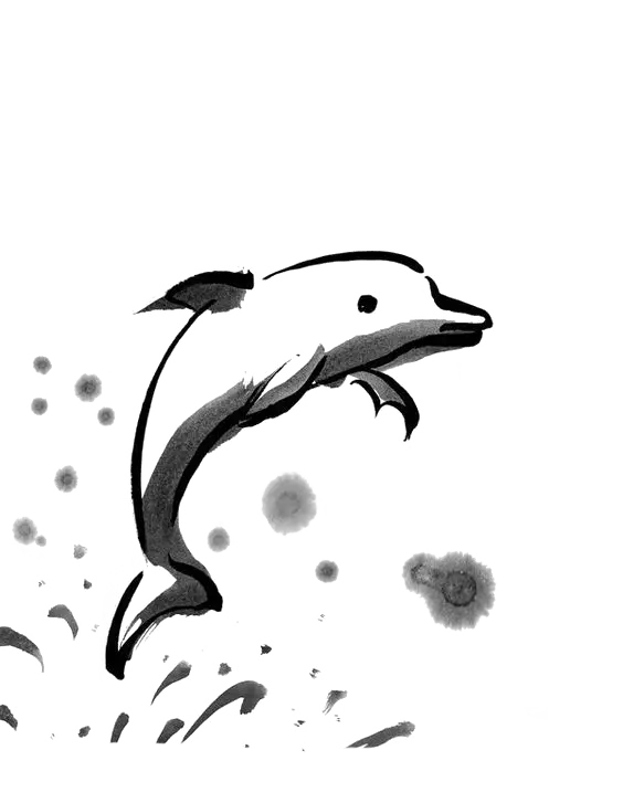 Black and White Ink Dolphin