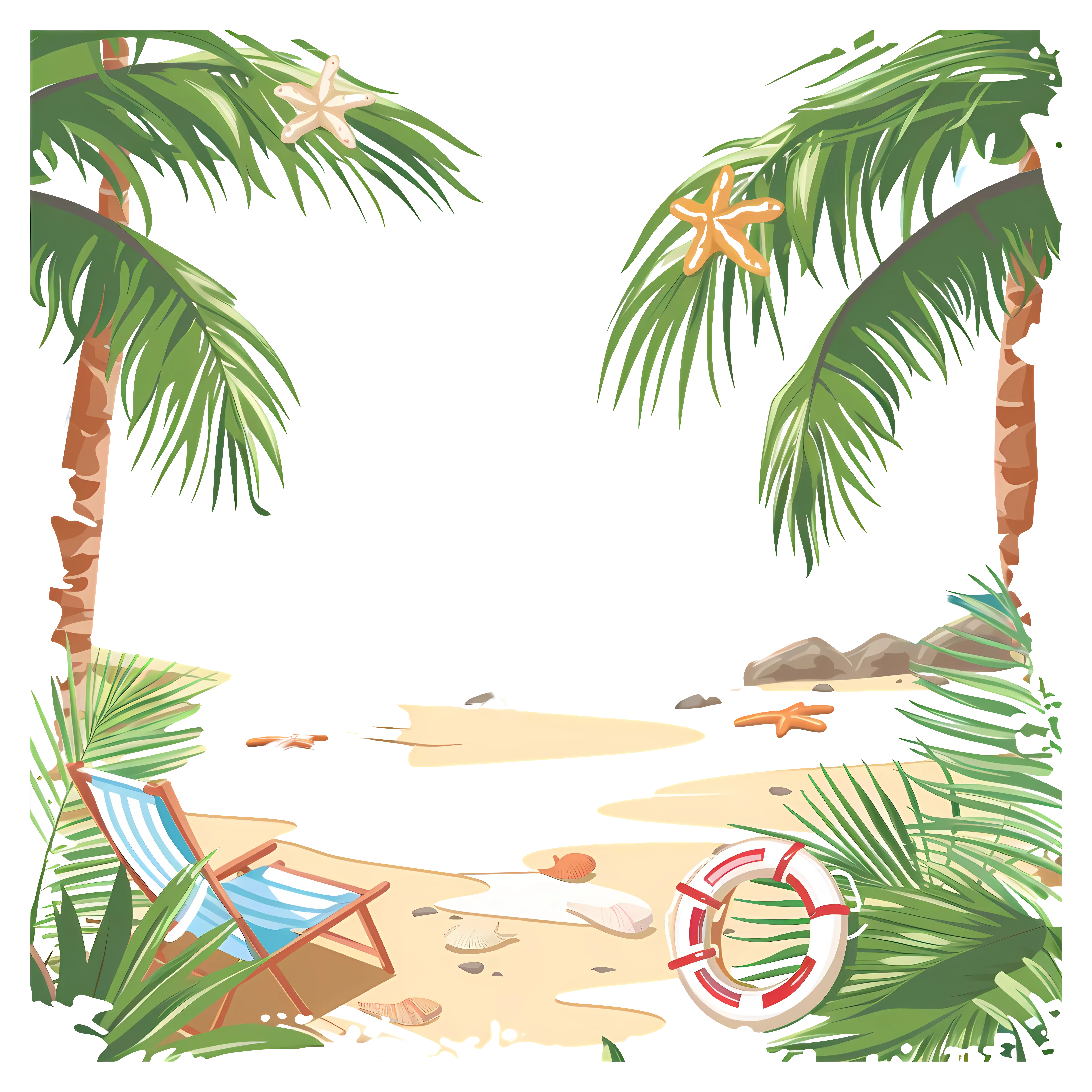 Tropical Beach Scene with Palm Trees and Chair