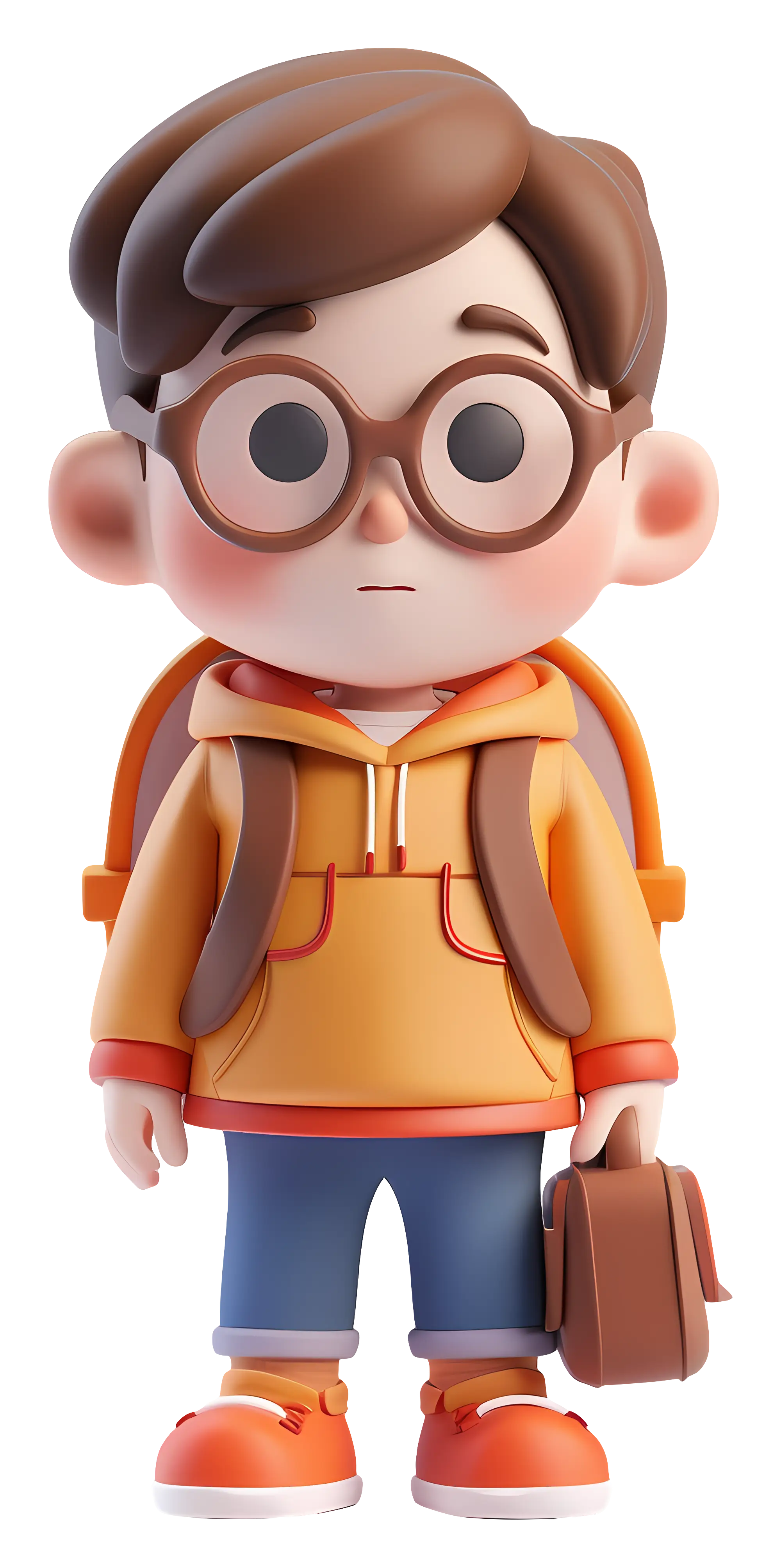 Boy with Curly Hair and Backpack