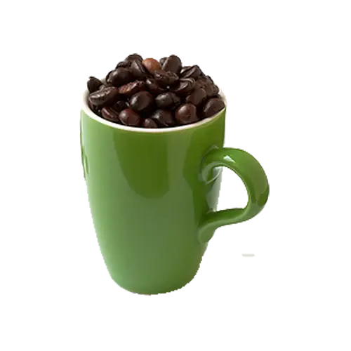 Green Cup Filled with Coffee Beans