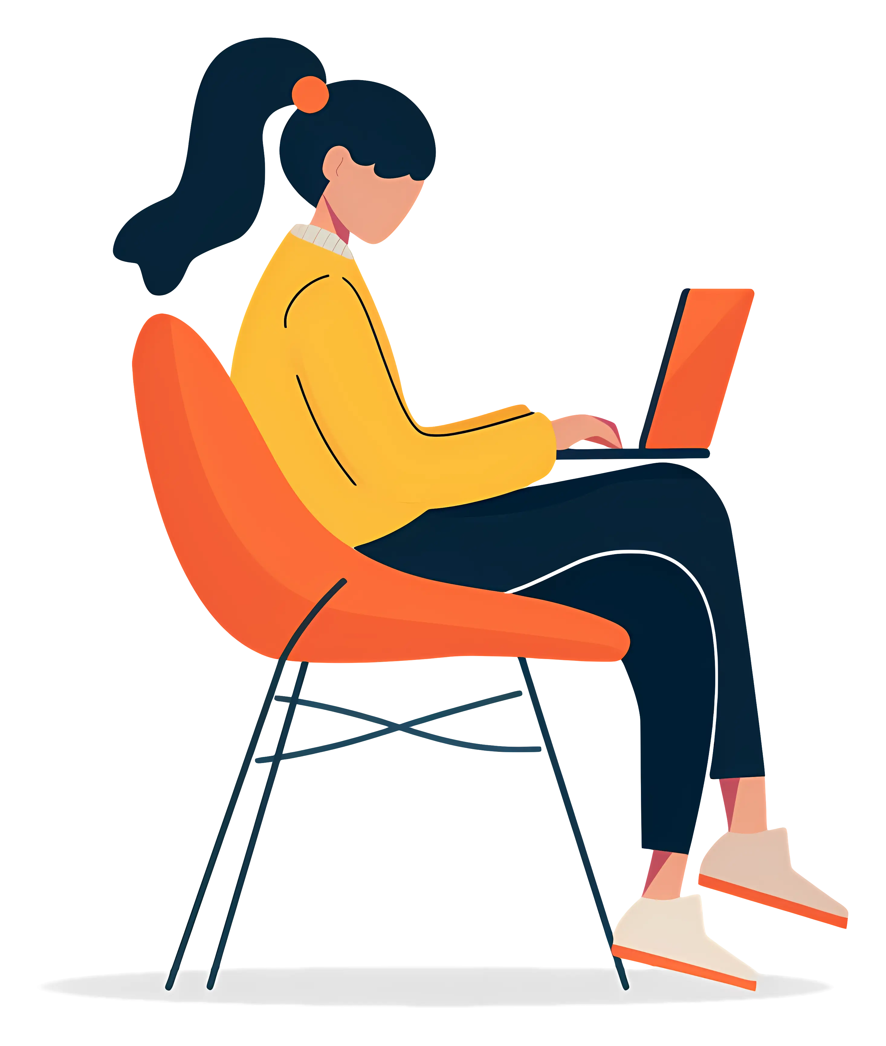 Woman Sitting on Chair While Using a Laptop Illustration