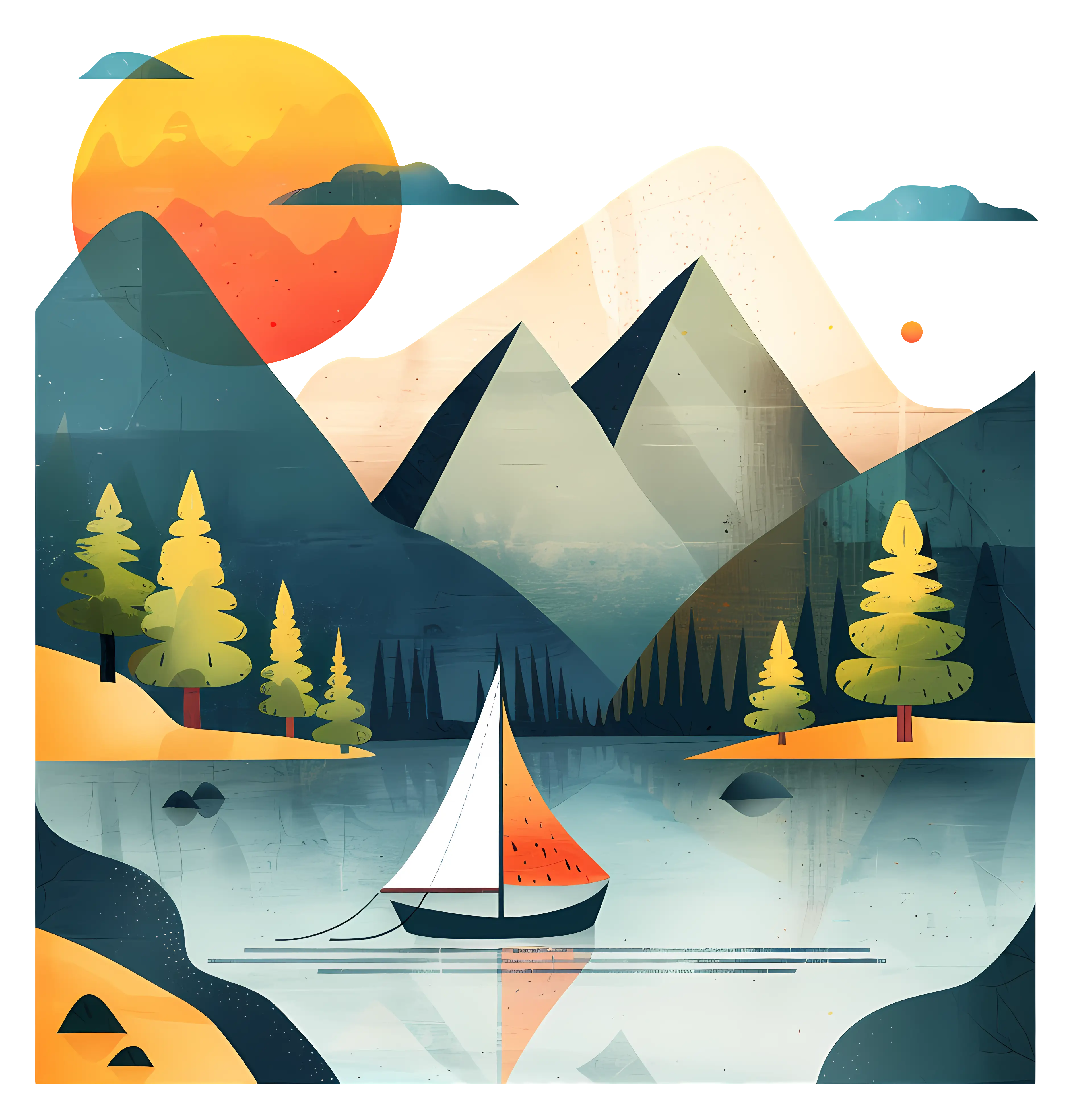 Sailboat on Scenic Lake