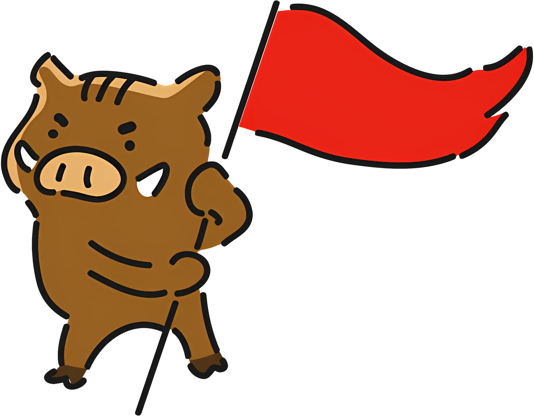 Boar Holding Red Flag Cartoon Illustration