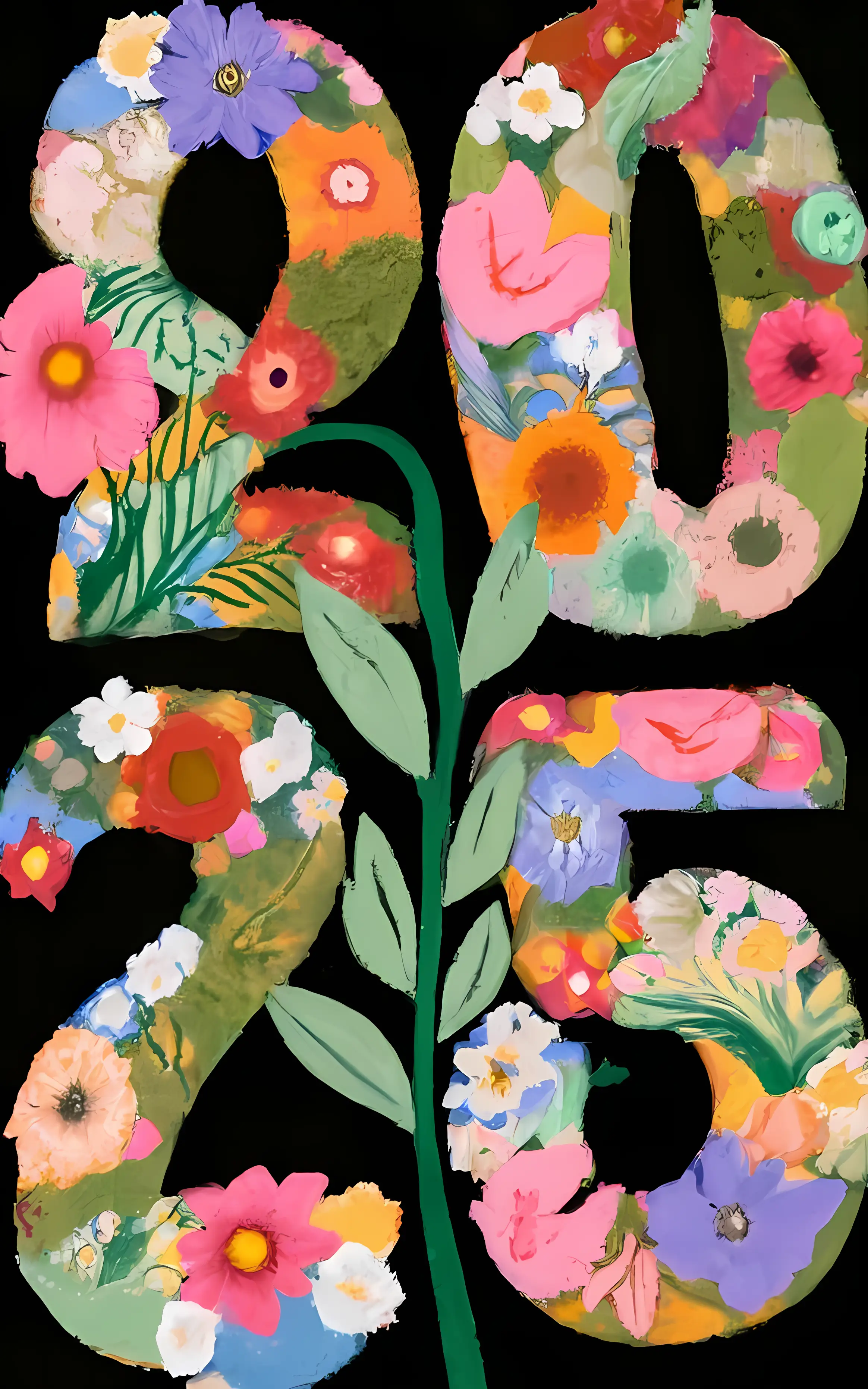 2025 Text with Artistic Floral Design