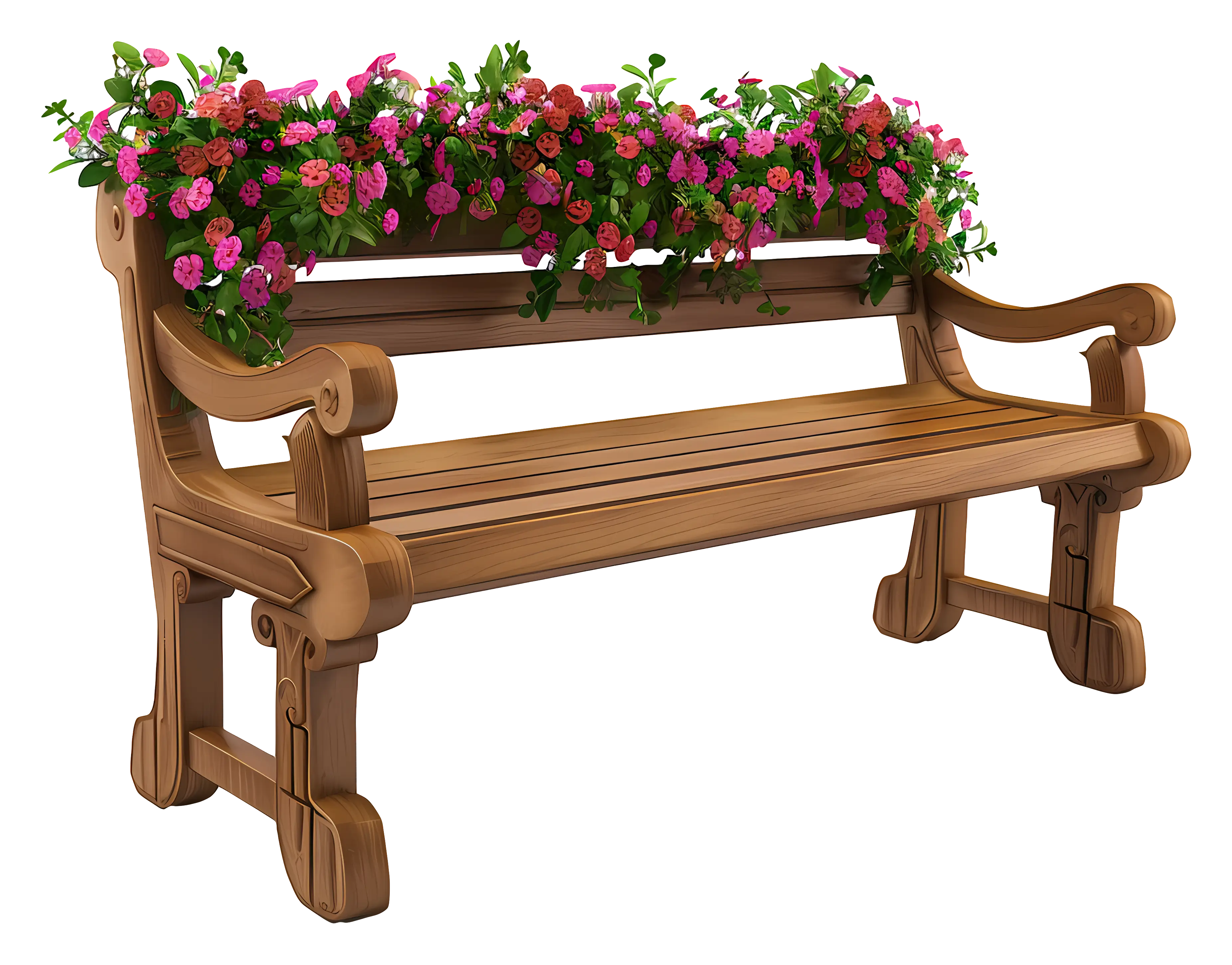 Wooden Bench with Flower Decoration