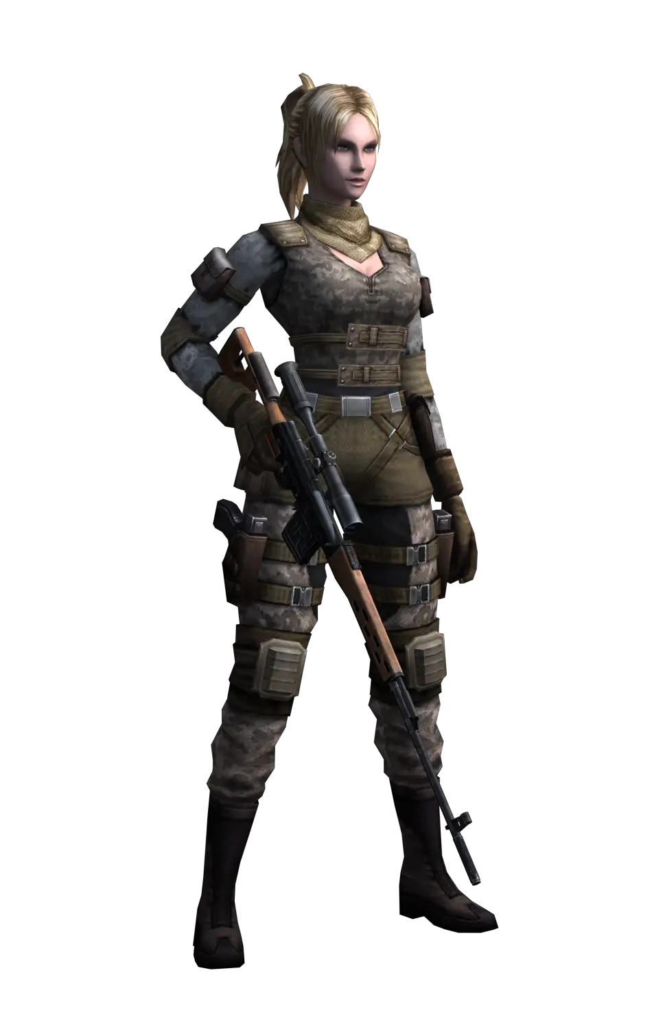 Female Soldier Character Equipped with Rifle