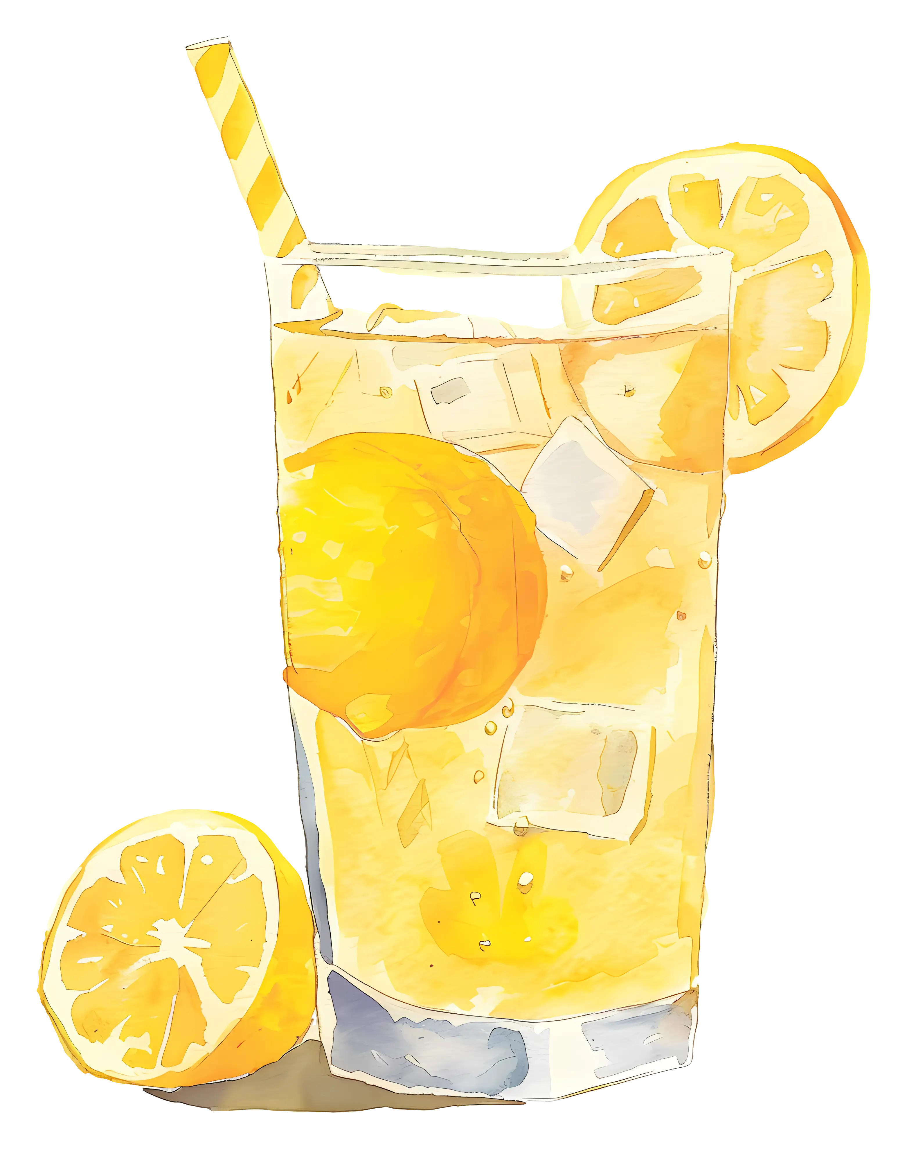 Glass of Lemonade with Ice and Lemon Slices