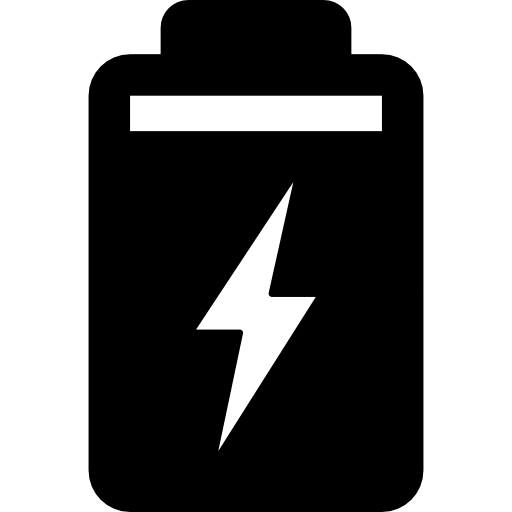 Black Battery Icon with Lightning Symbol