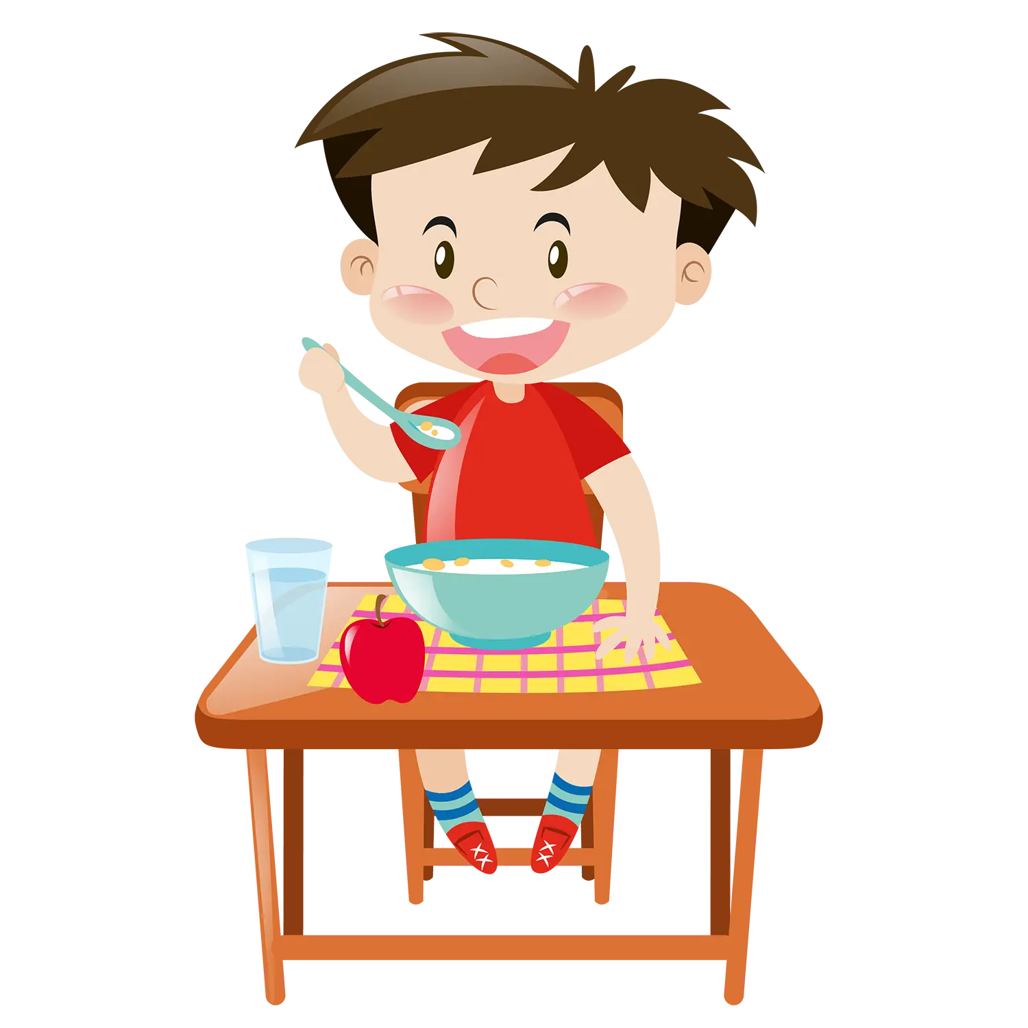 Cartoon Boy Eating Breakfast Cheerfully