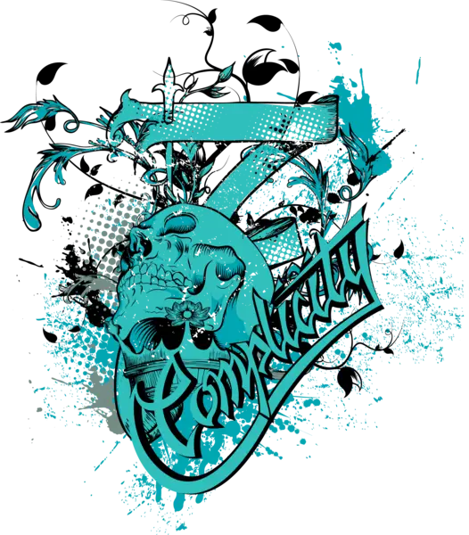 Blue Graffiti Art with Skull and Sword