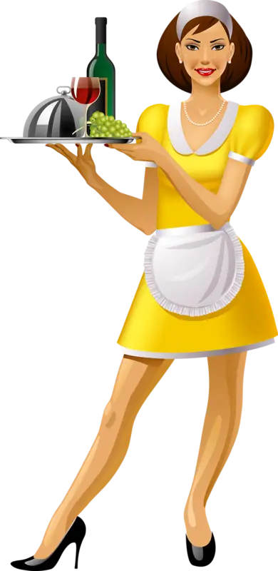 Waitress Holding Food Tray Illustration