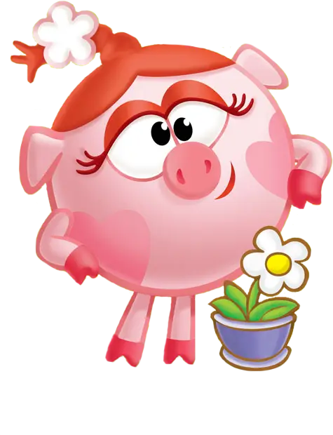 Cute Pig Character with Flower
