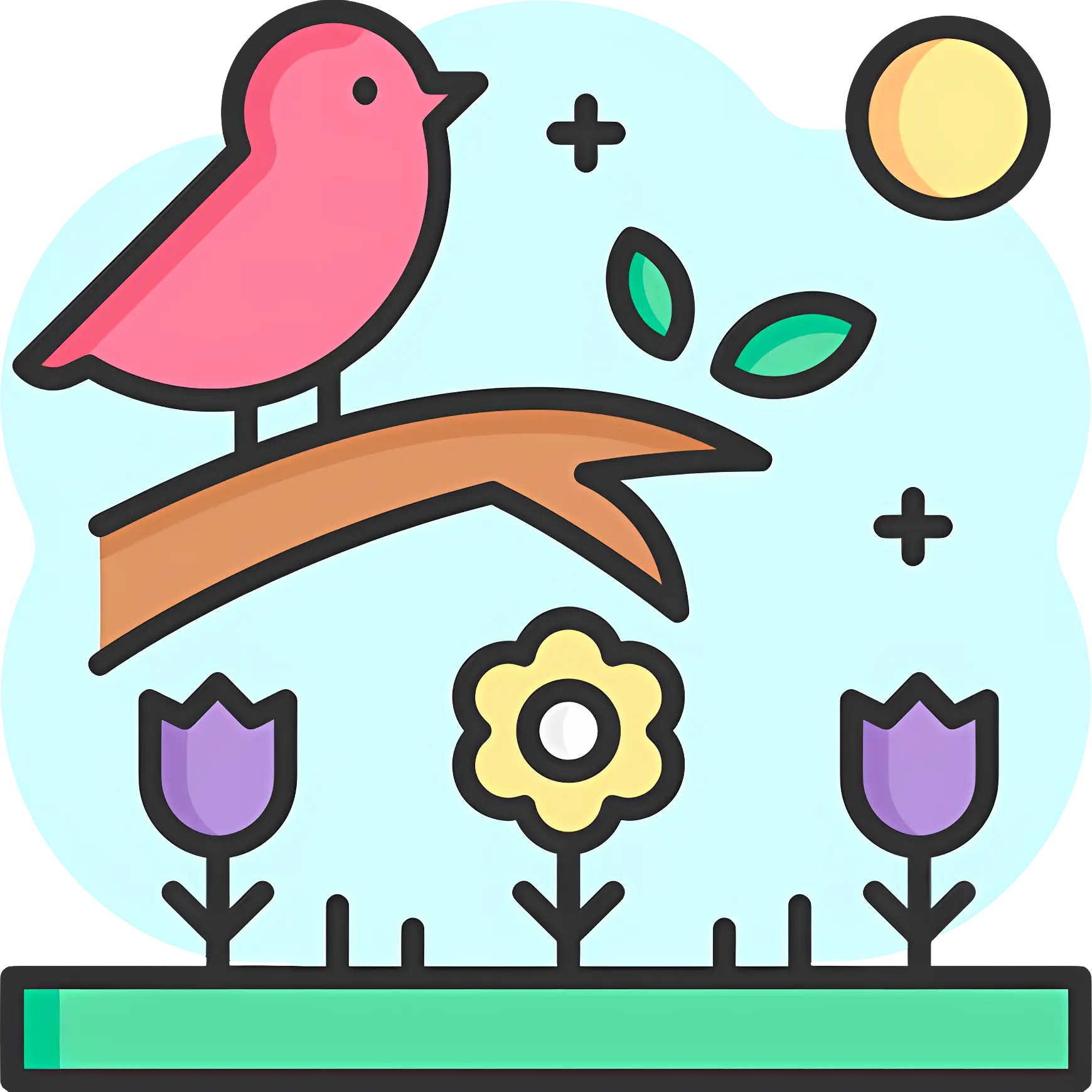 Bird on Branch with Flowers