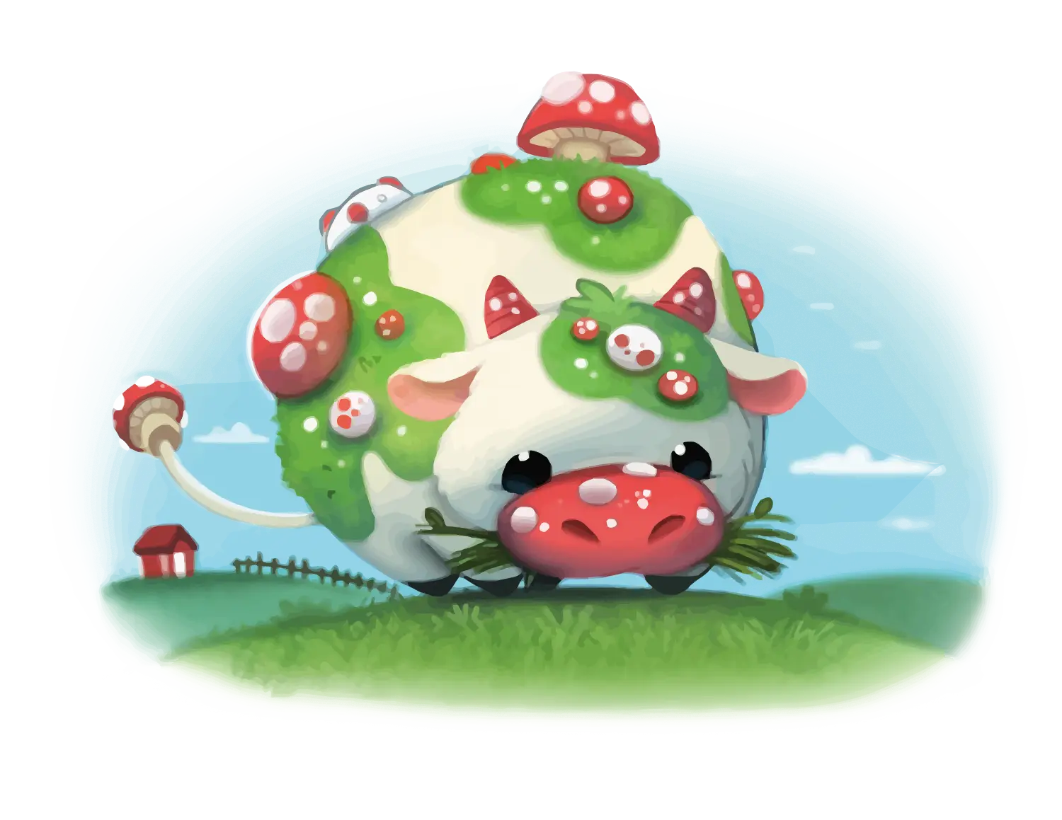 Cute Cow with Mushrooms