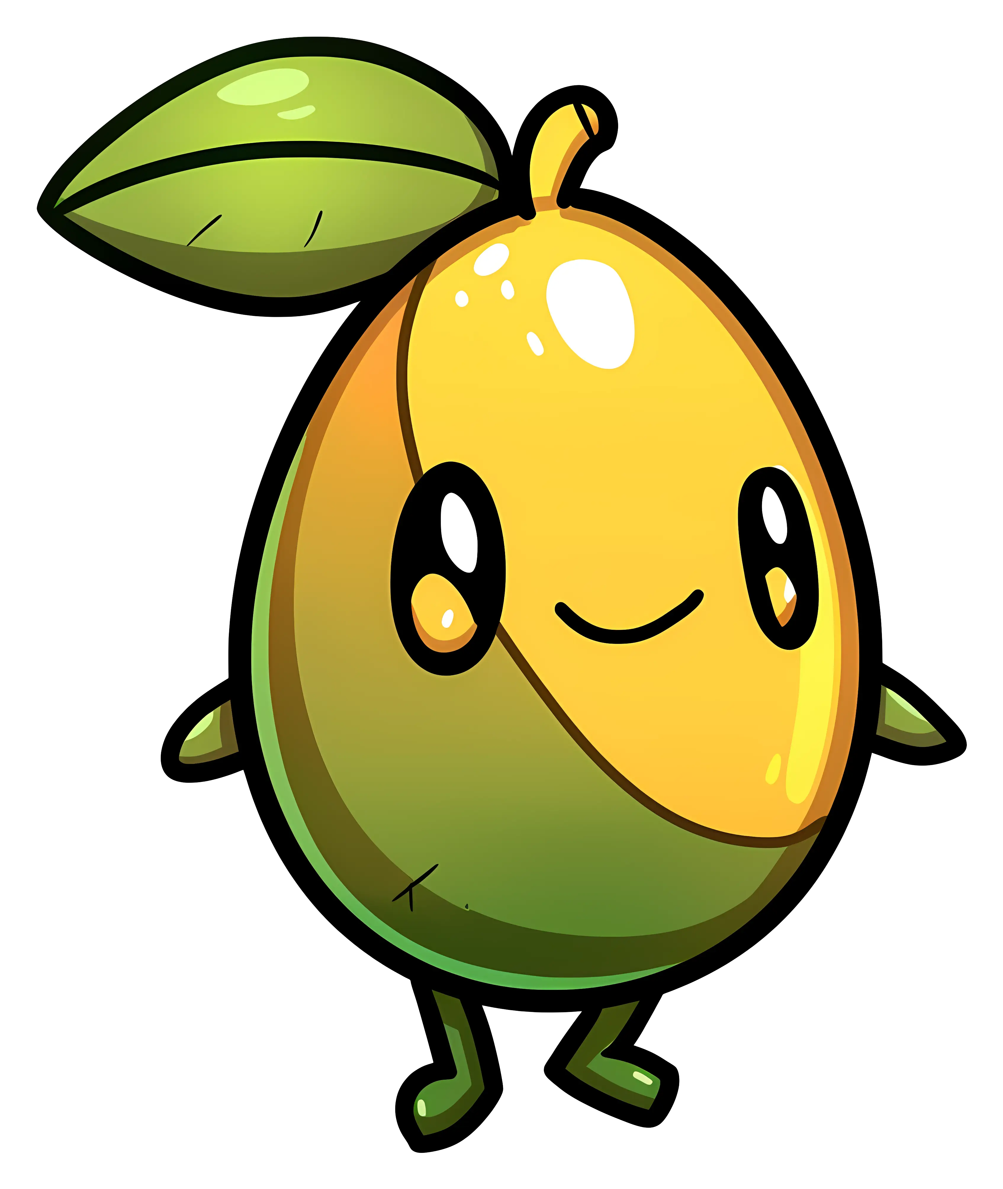 Cute Mango Cartoon Character with Leaf