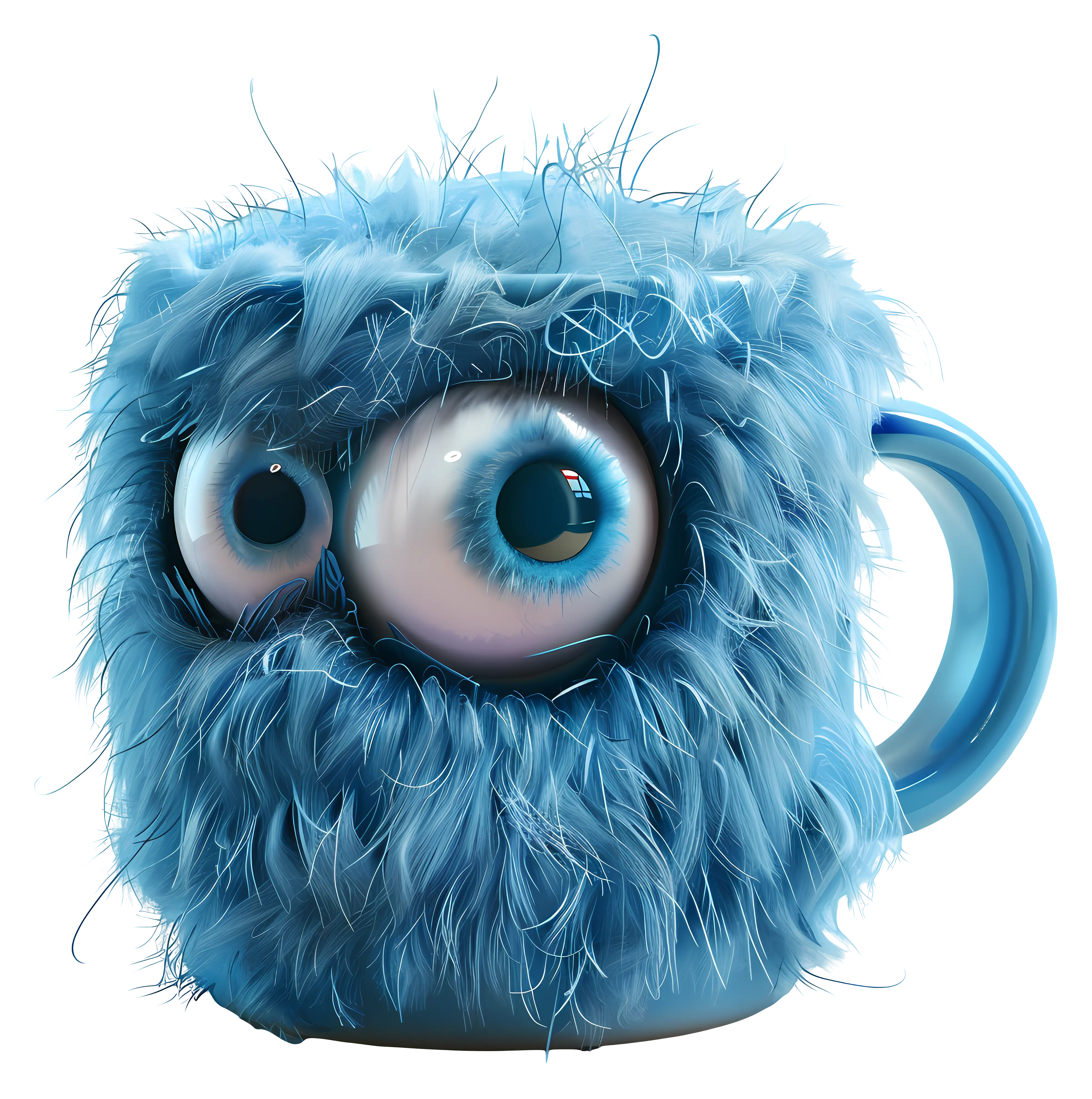 Quirky Blue Fluffy Mug with Big Eyes