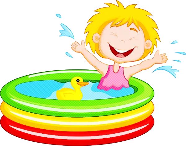 Child Playing in Inflatable Pool with Rubber Duck