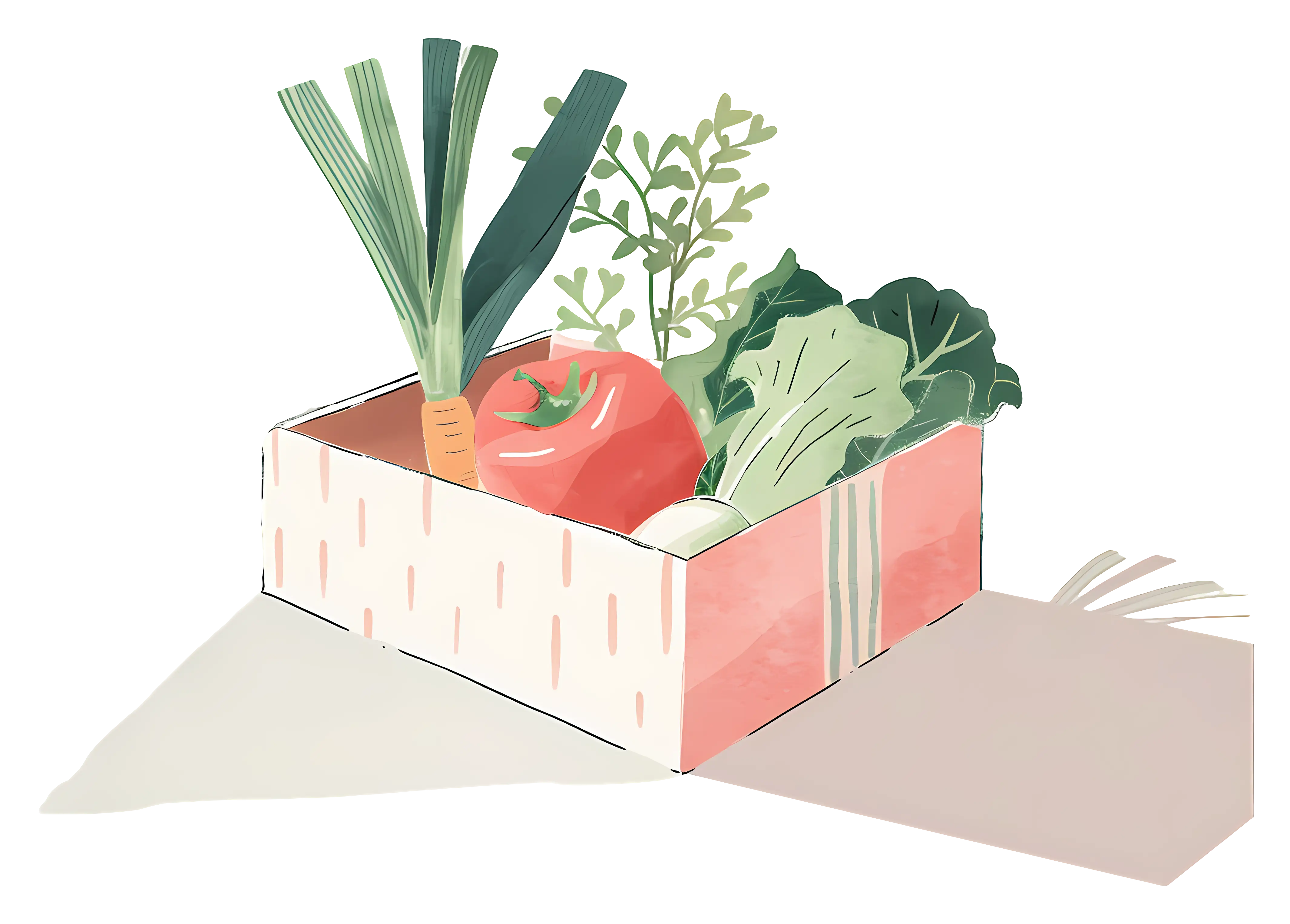 Illustrated Box of Fresh Vegetables