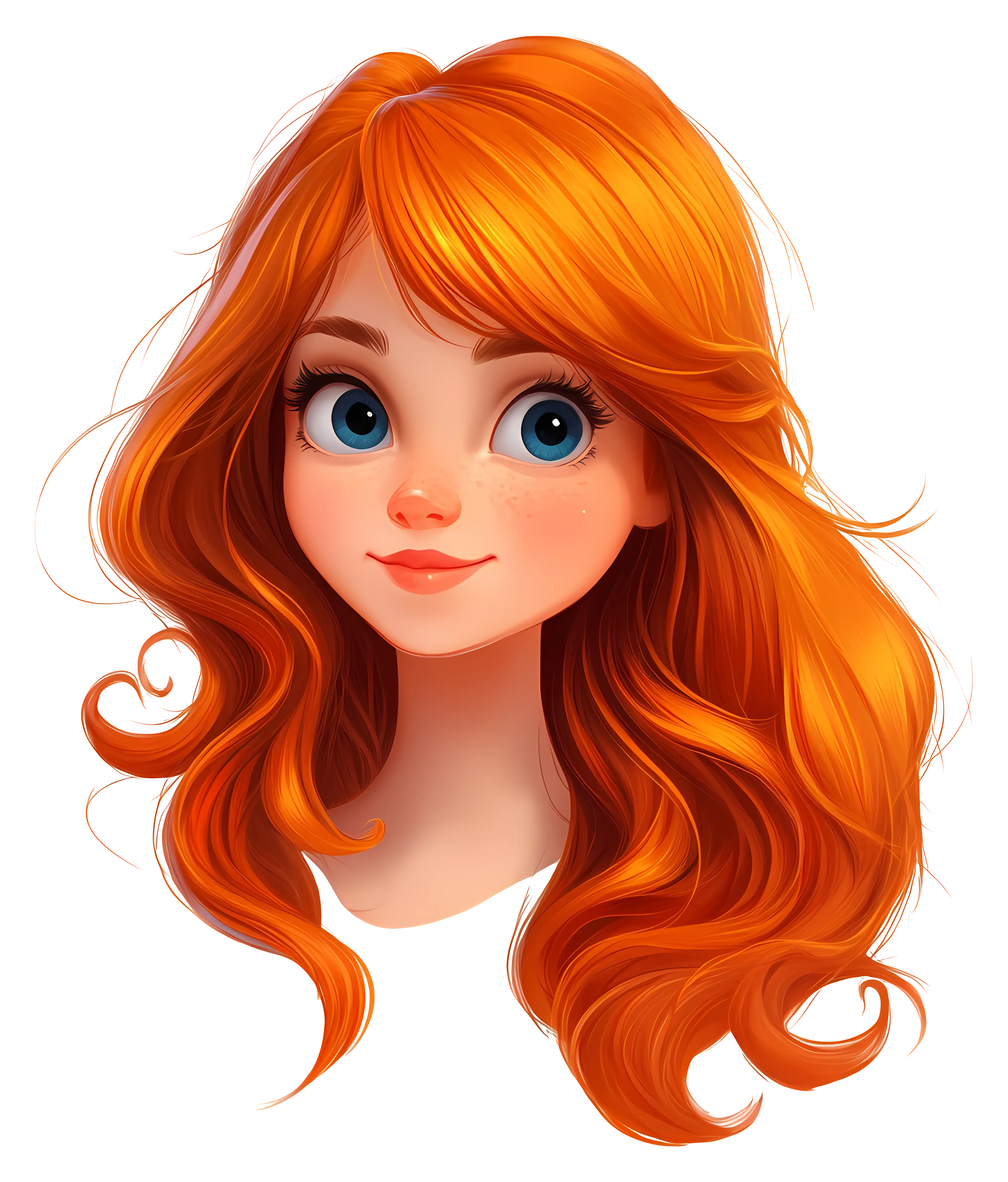 Redhead Cartoon Girl with Blue Eyes