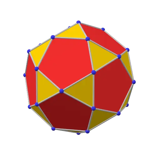 Geometric 3D Polyhedron with Red and Yellow Faces