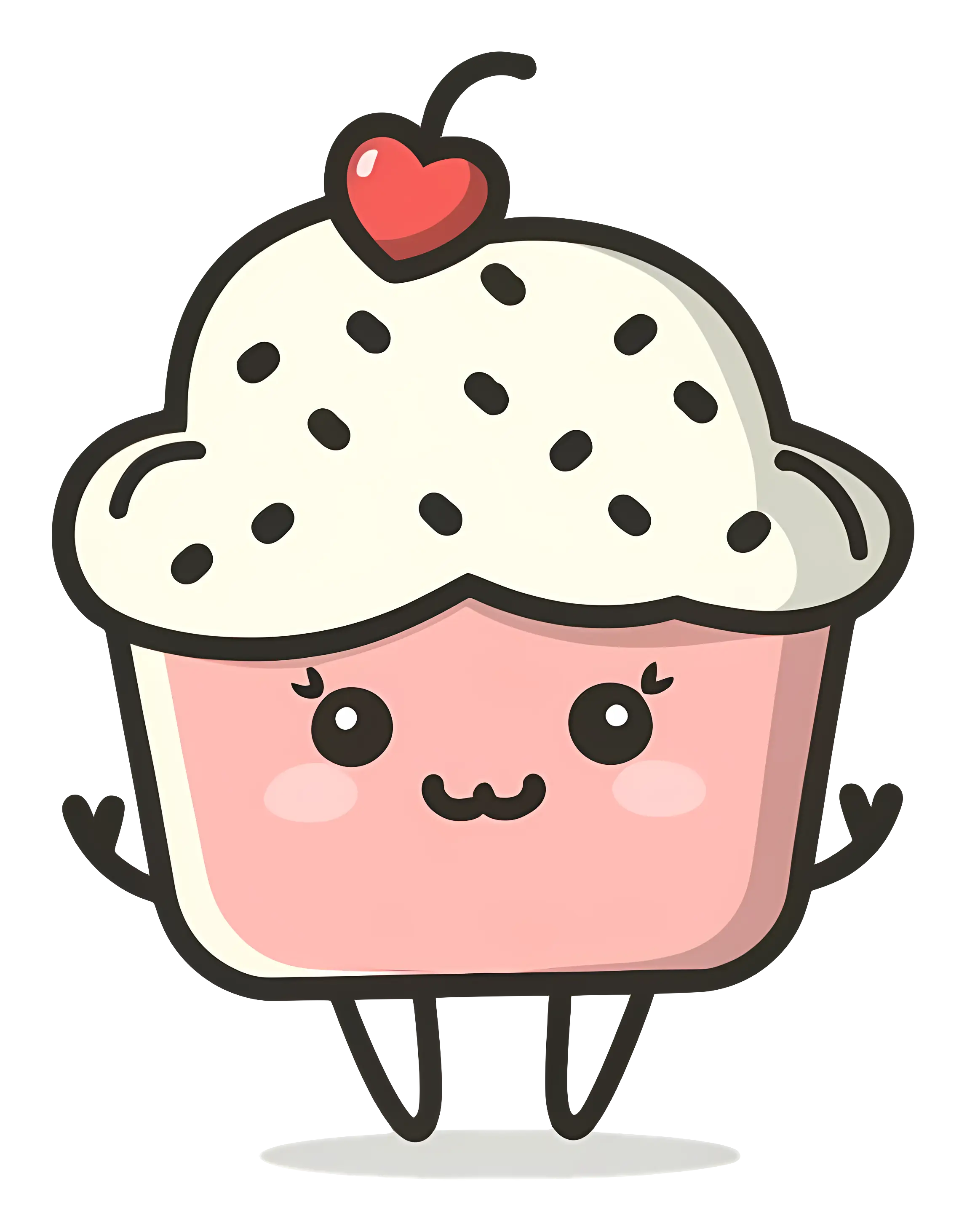Cute Cartoon Cupcake with Cherry