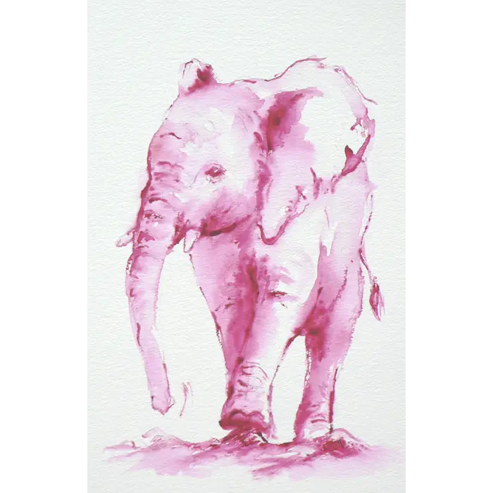 Whimsical Pink Elephant Watercolor Painting