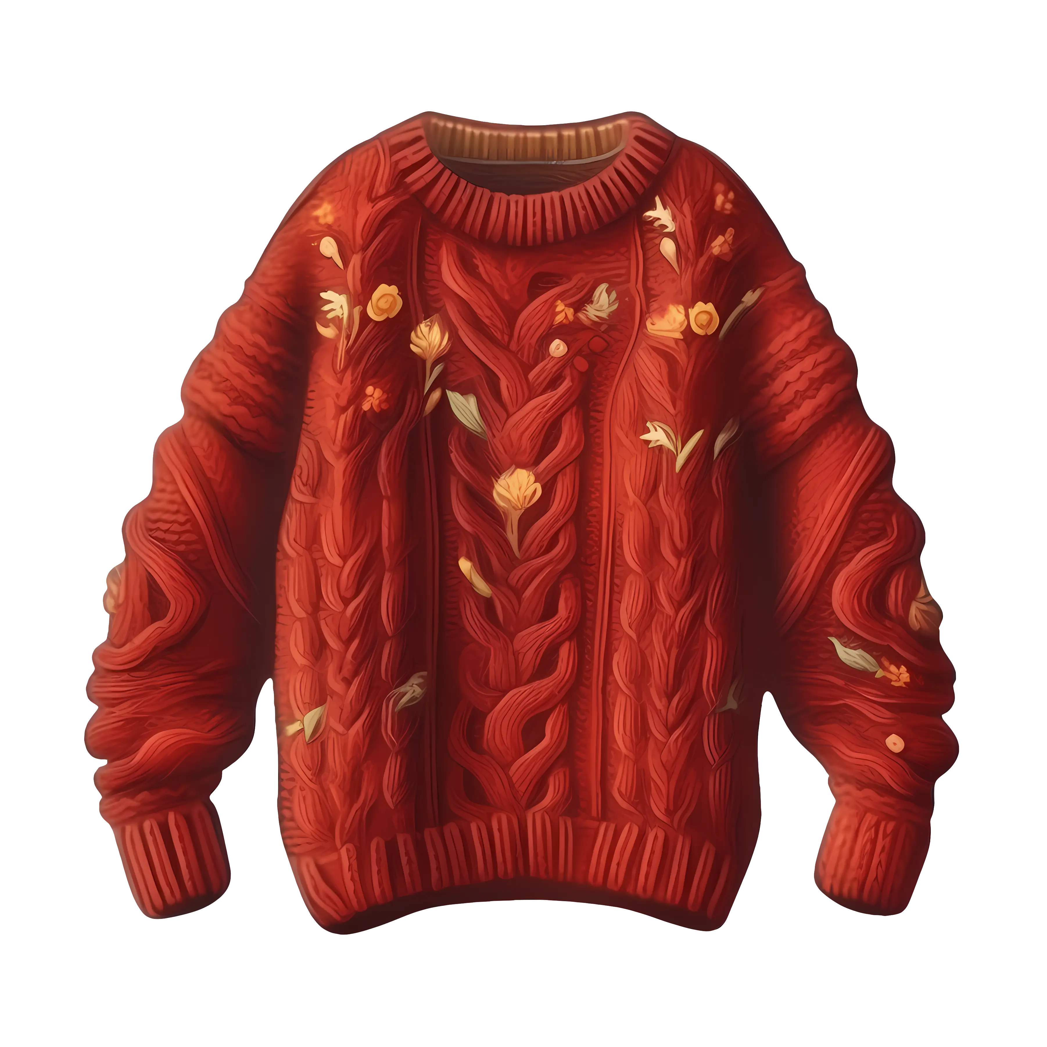 Red Knitted Sweater with Floral Embroidery Design