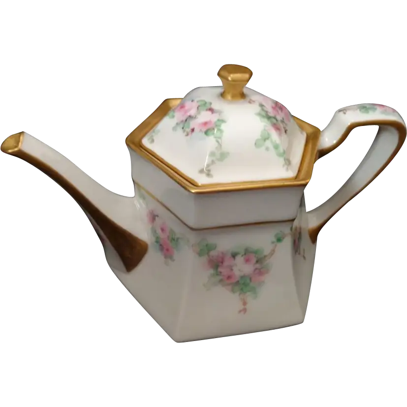 Floral Ceramic Teapot with Golden Accents