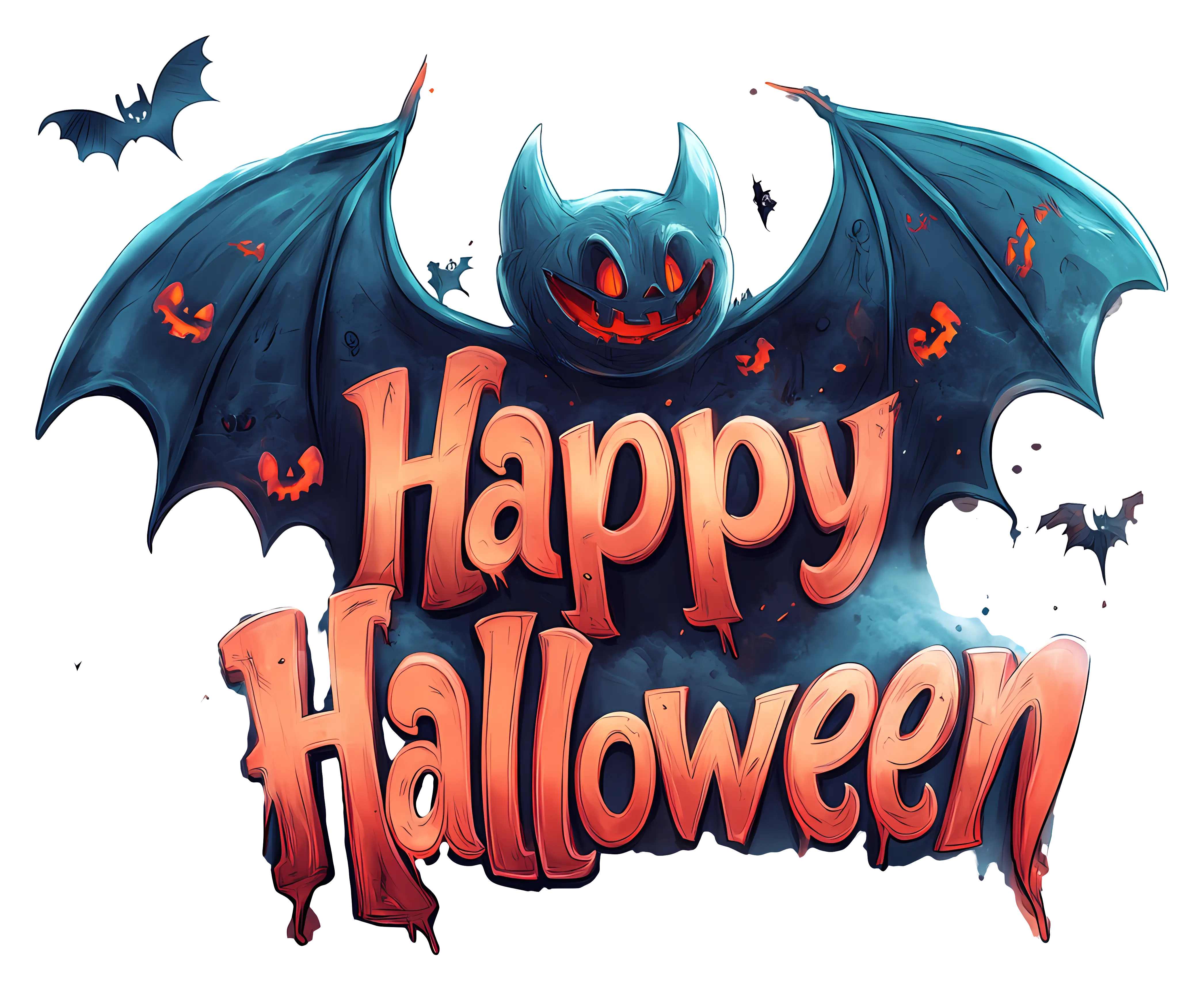 Happy Halloween Text with Bat Theme
