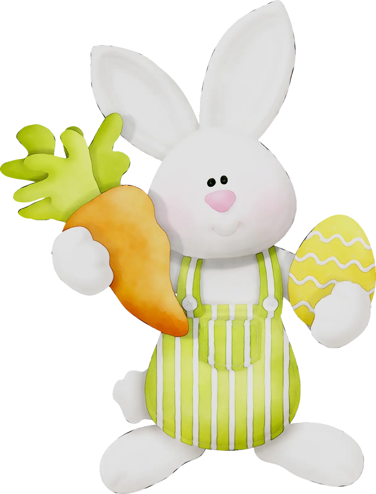 Cute Bunny Holding Carrot and Easter Egg