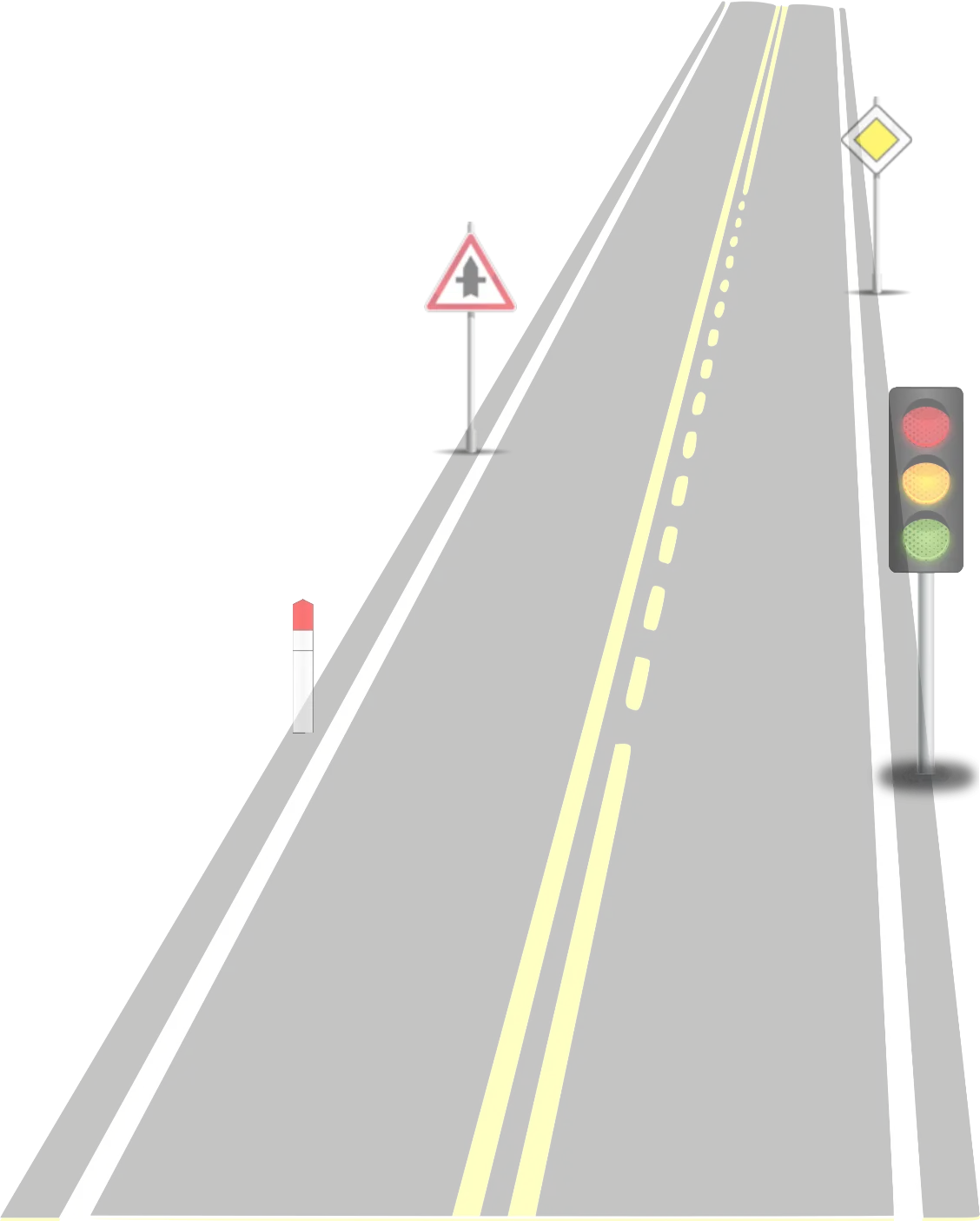 Illustration of a Road with Traffic Signs and Lights
