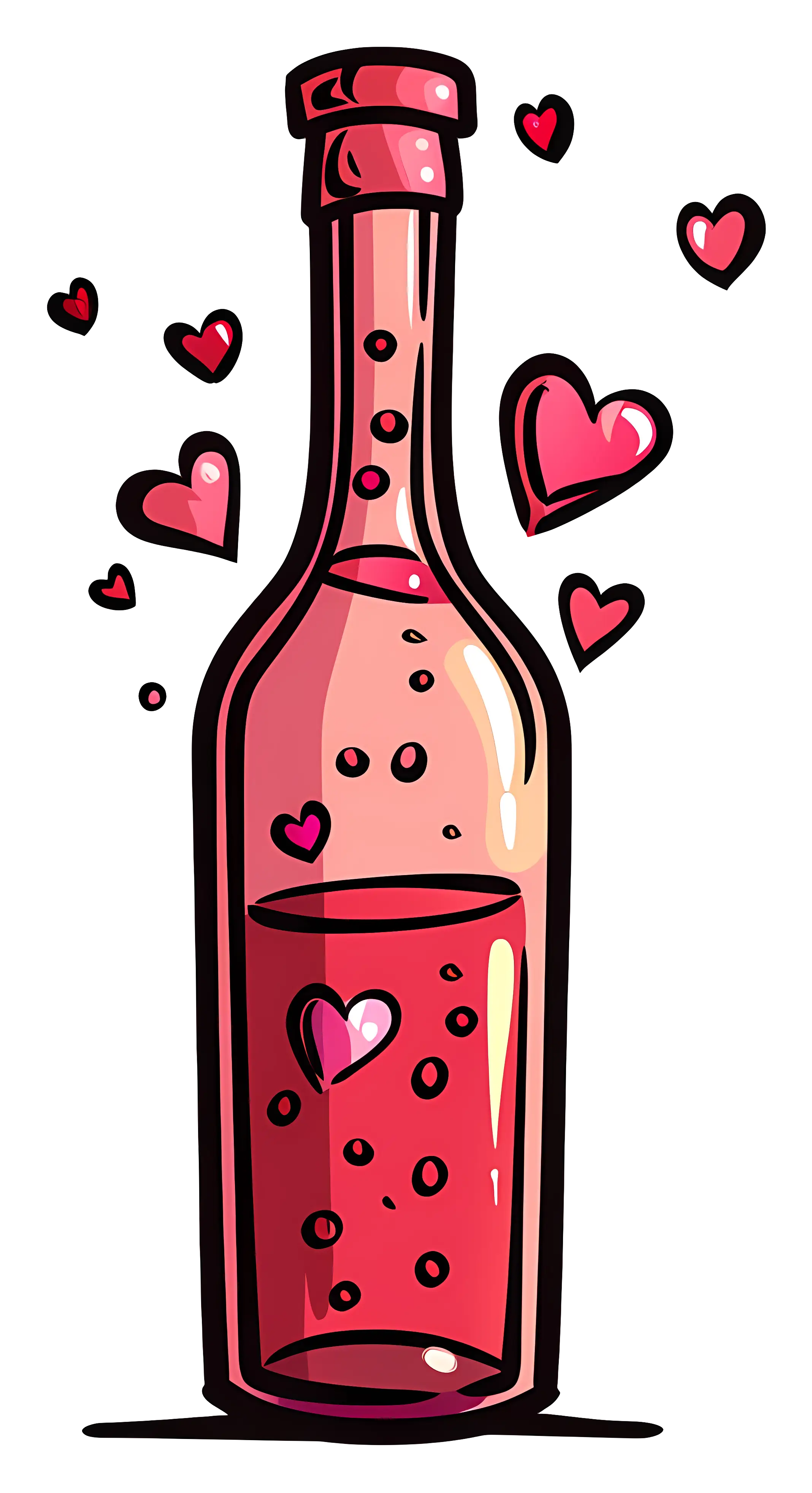 Romantic Heart-Decorated Wine Bottle Illustration